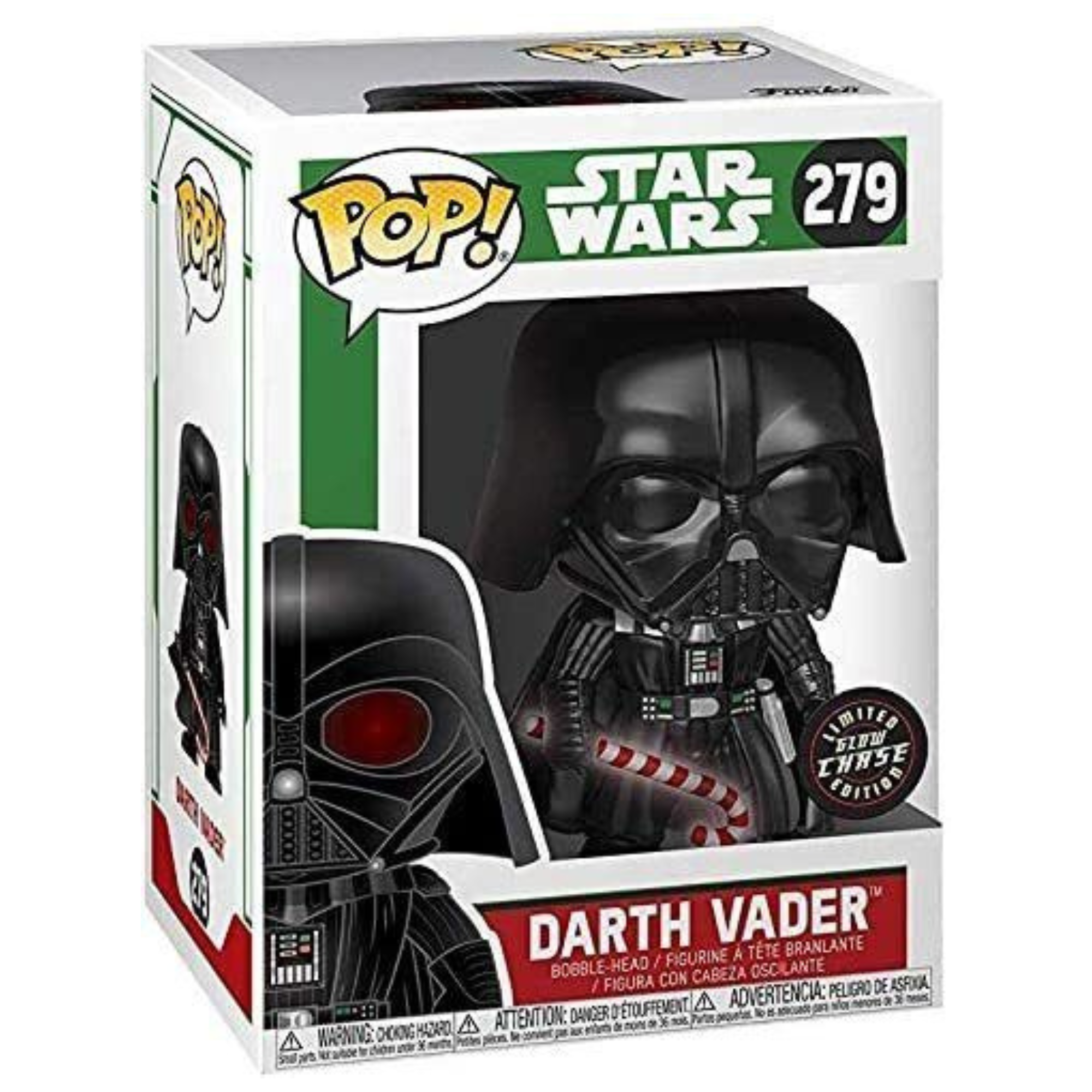 Funko POP! Star Wars: Darth Vader with Candy Cane Glow-in-The-Dark Chase Edition Vinyl Figure No. 279  (Pop Box Protector included) - Toptoys2u