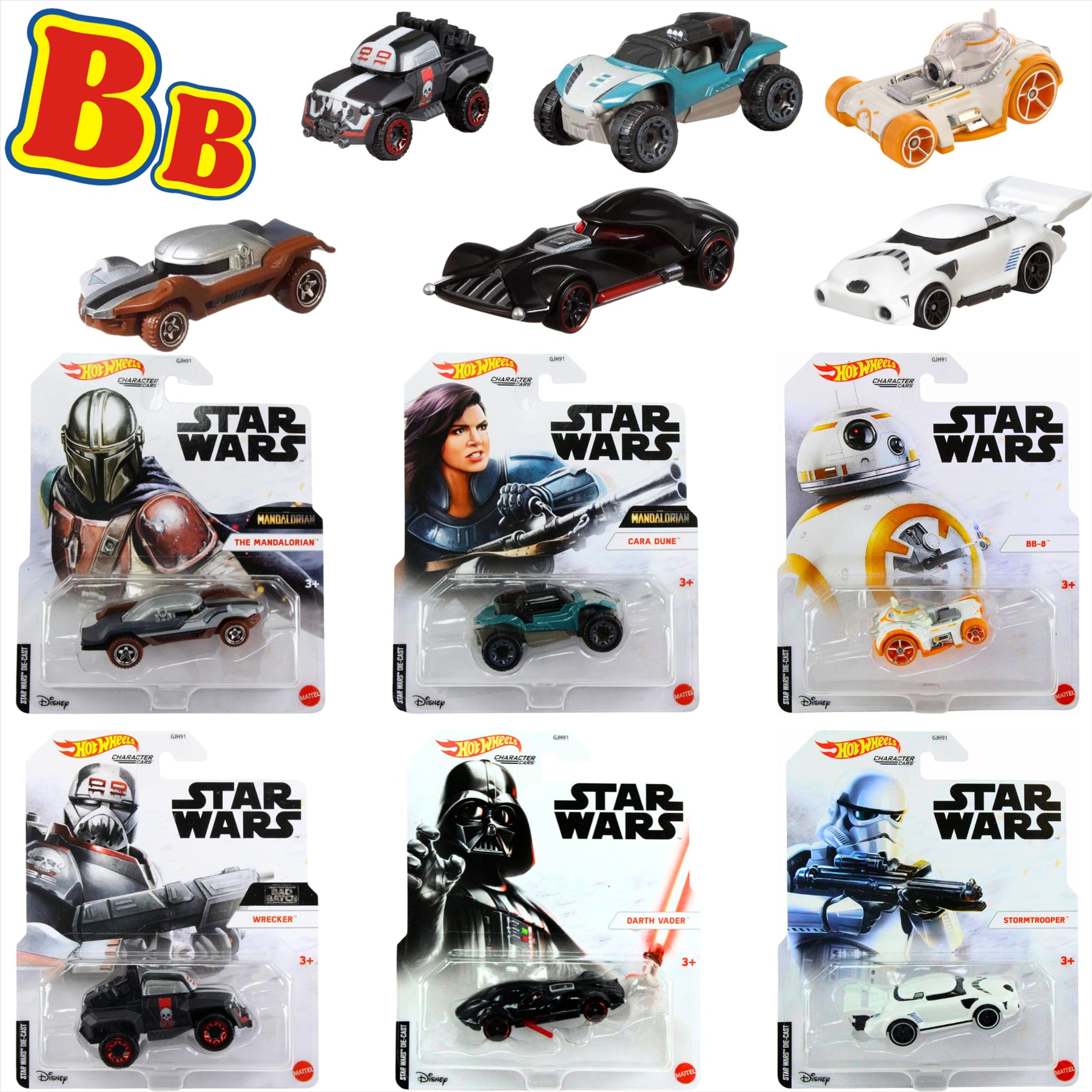 Hot Wheels Star Wars Character Cars 1:64 Scale Diecast - Complete Set of 6 - Toptoys2u