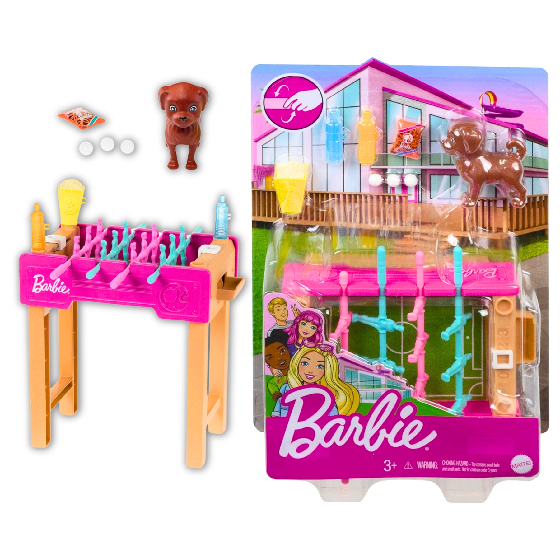 Barbie Foosball Playset with Dog and Accessories - Includes Functional Foosball Table, Dog Figure, and Snacks - Toptoys2u