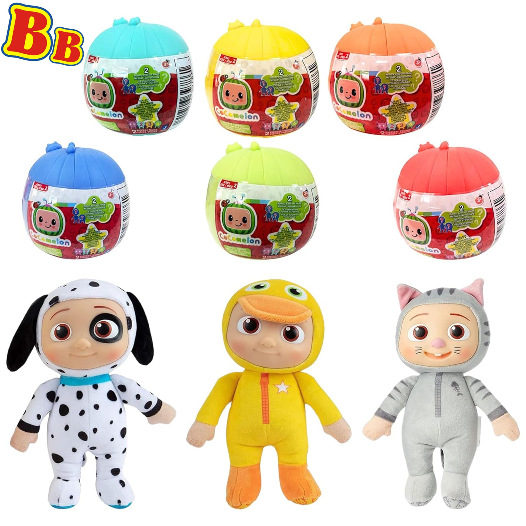 CoComelon Blind Capsule Number Character Articulated Figure Set - All 3 Plush Toys and 6x Balls