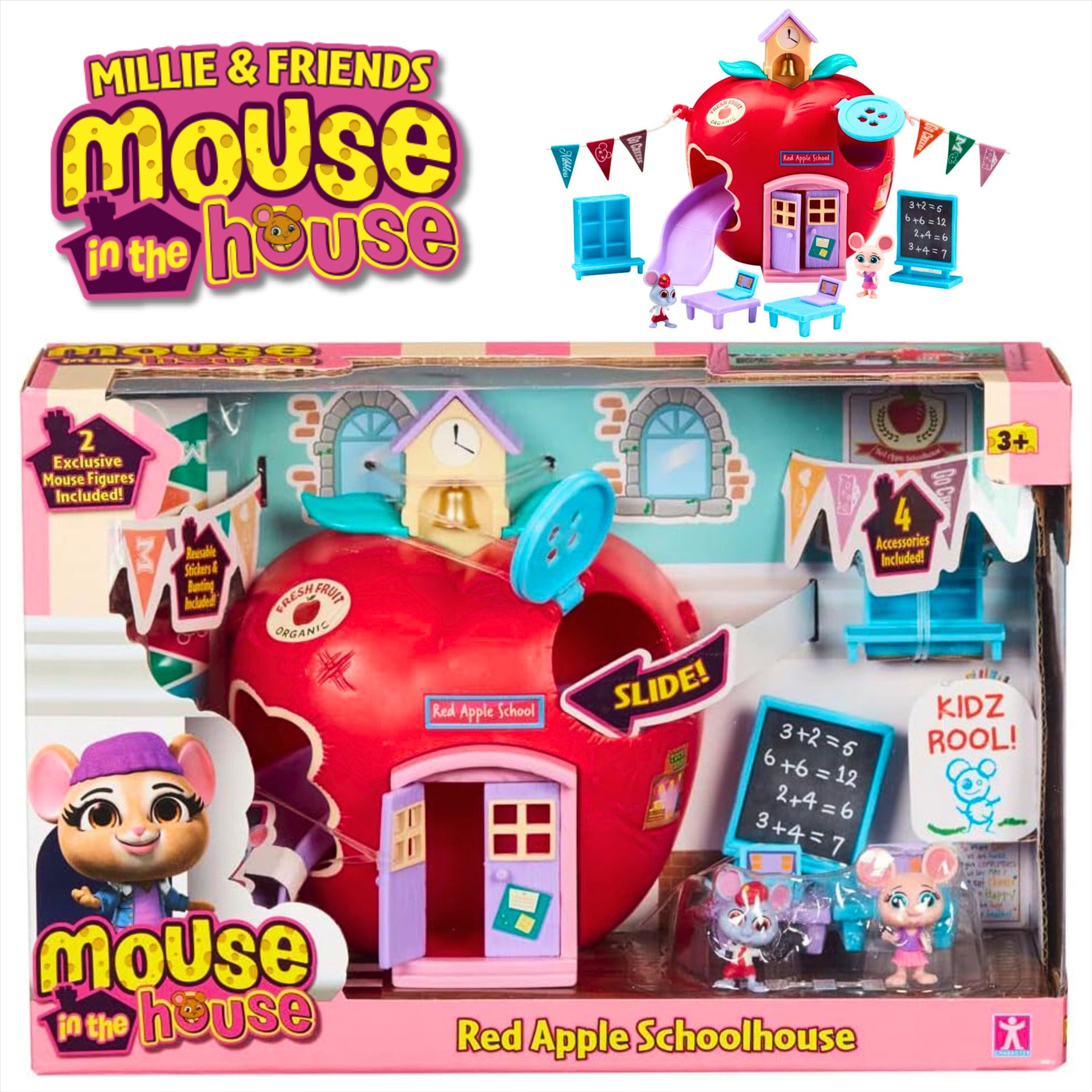 Millie and Friends Mouse in the House Red Apple Schoolhouse Toy Playset with Figures and Accessories