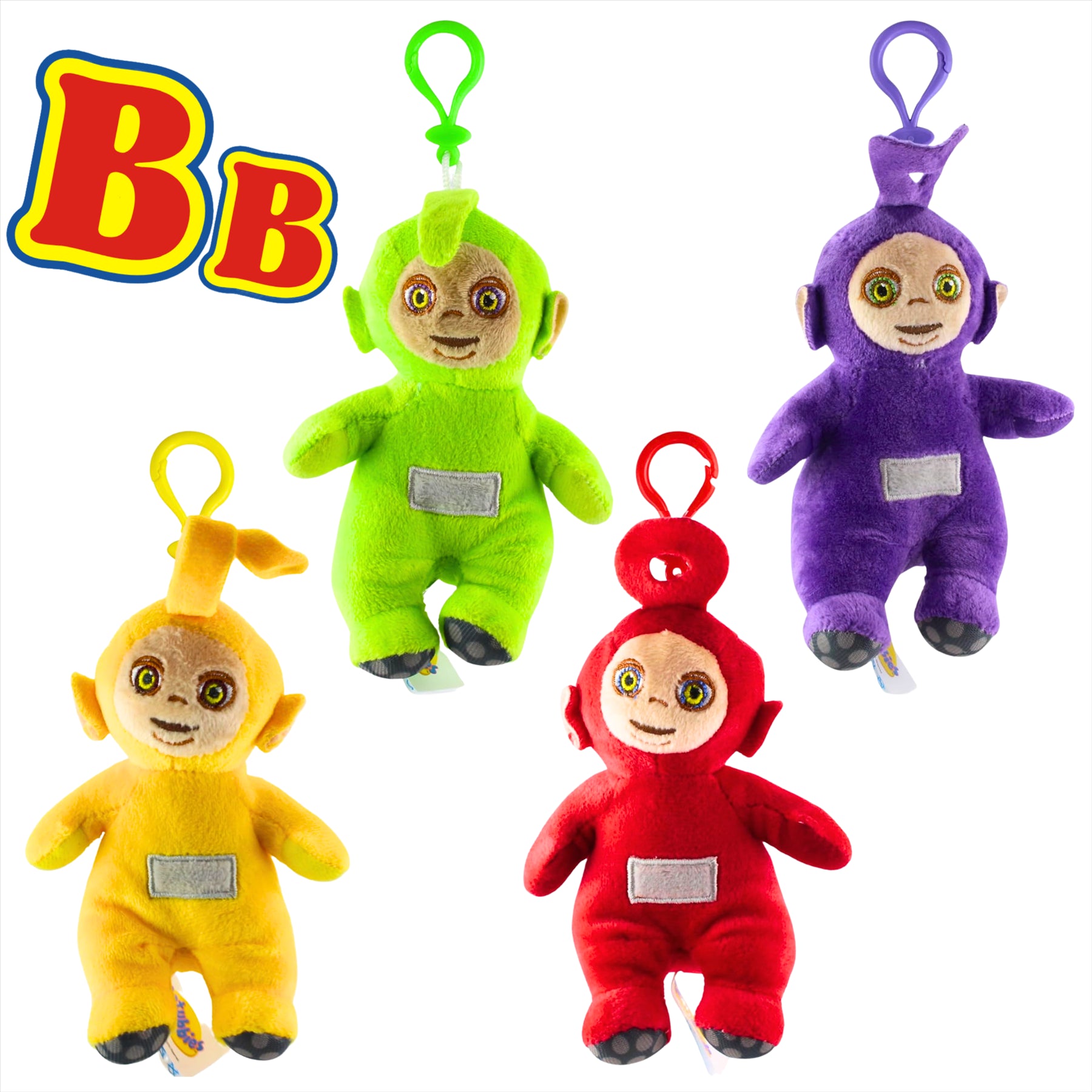 Teletubbies Super Soft Gift Quality 12cm Embroidered Plush Keyclips Set of All 4 - Tinky Winky, Dipsy, Laa-Laa, and Po