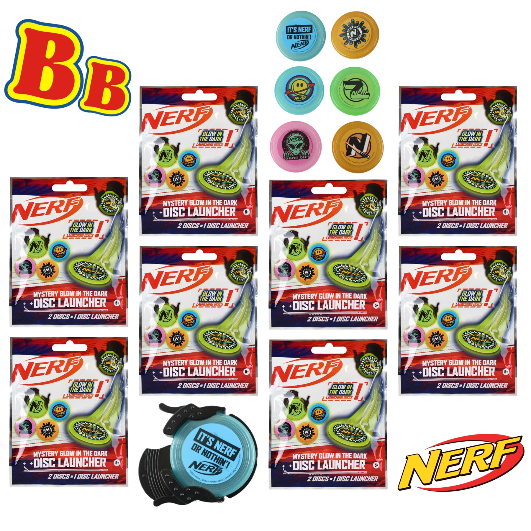 Nerf - Blind Bag Party Favour Sets - (Glow In The Dark Launchers - Pack of 8, 8, Pieces) - Toptoys2u