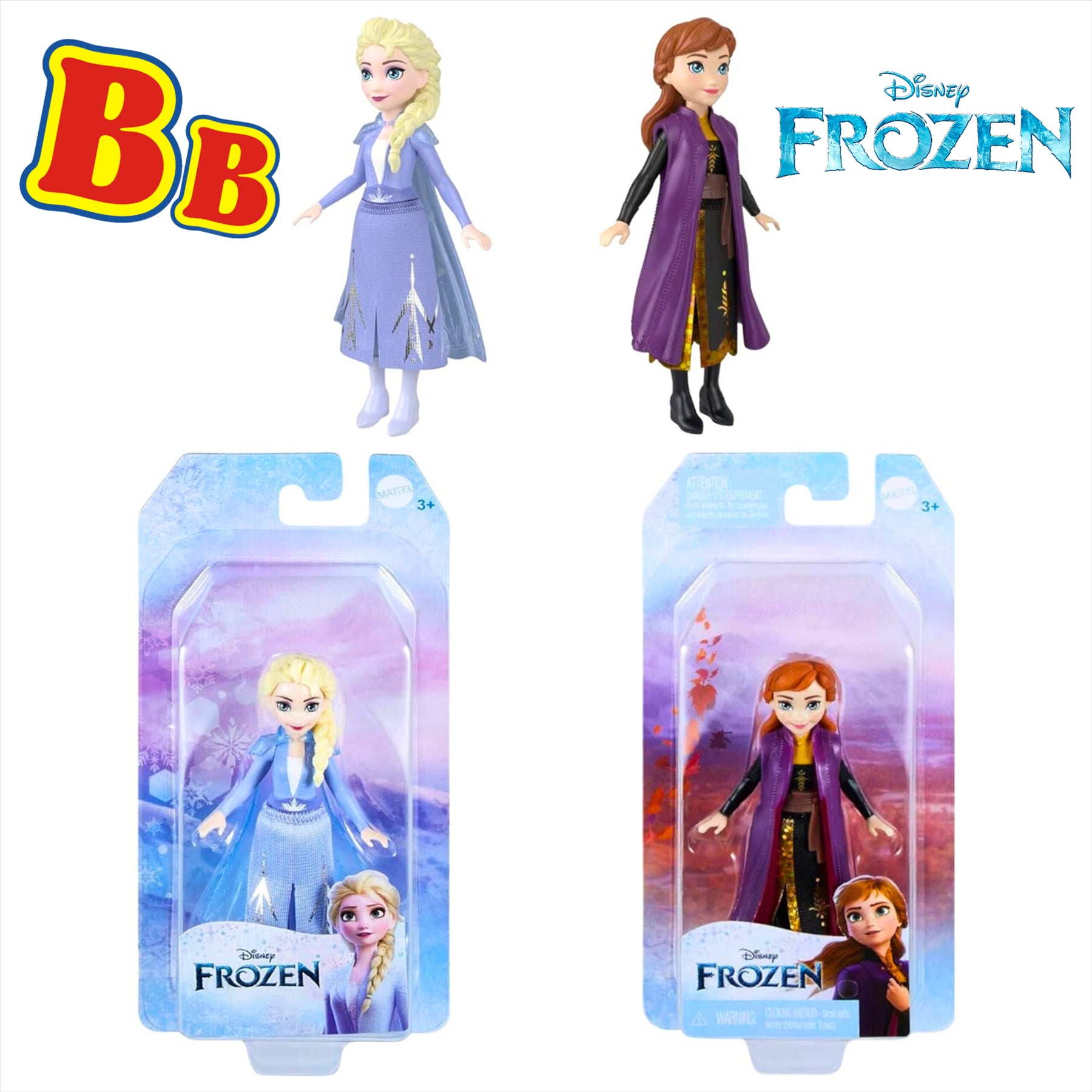 Disney Frozen Elsa and Anna 10cm Articulated Action Figure Play Toys - Twin Pack
