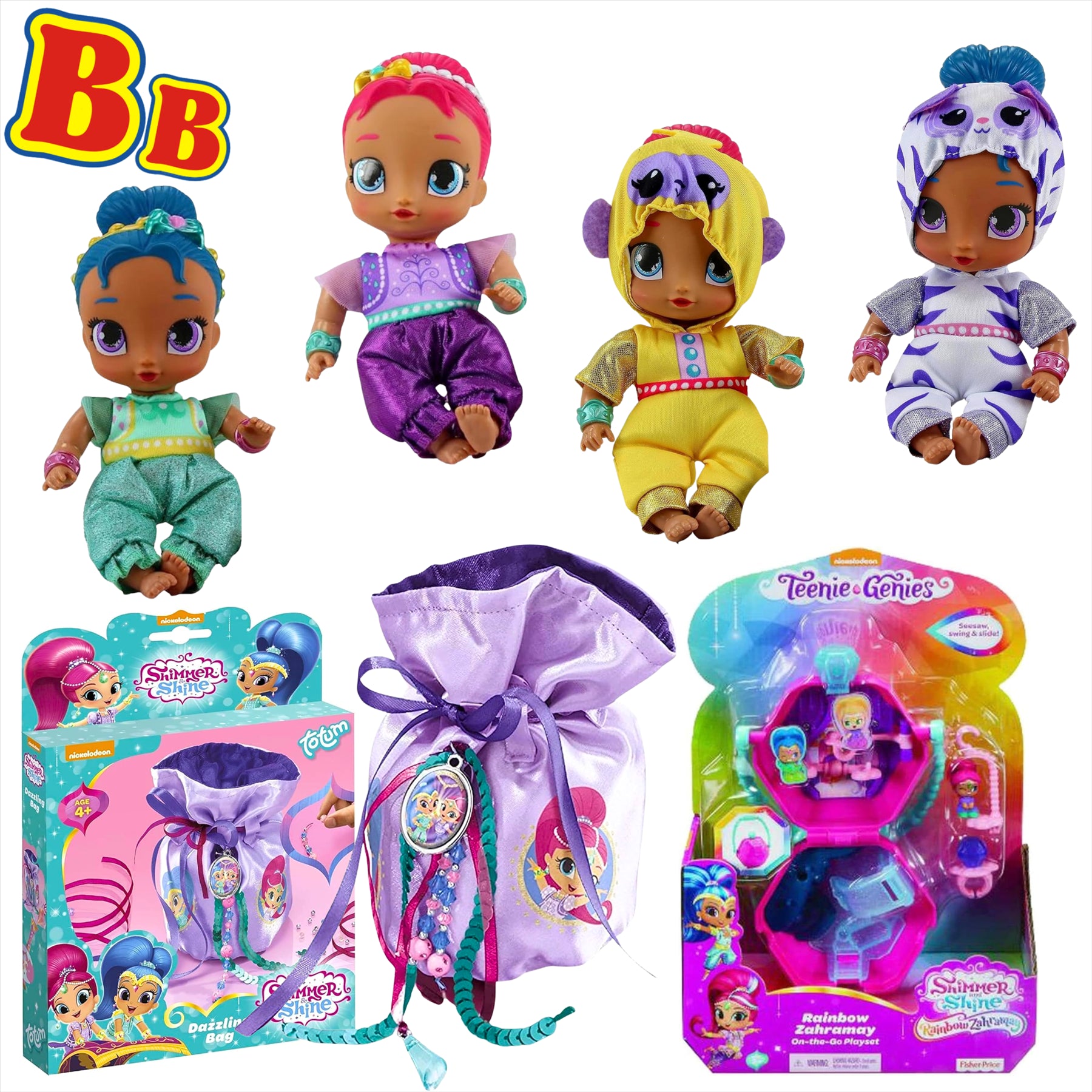 Shimmer and Shine 6 Piece Toy Teenie Genies Playset and Dazzling Bag Bundle