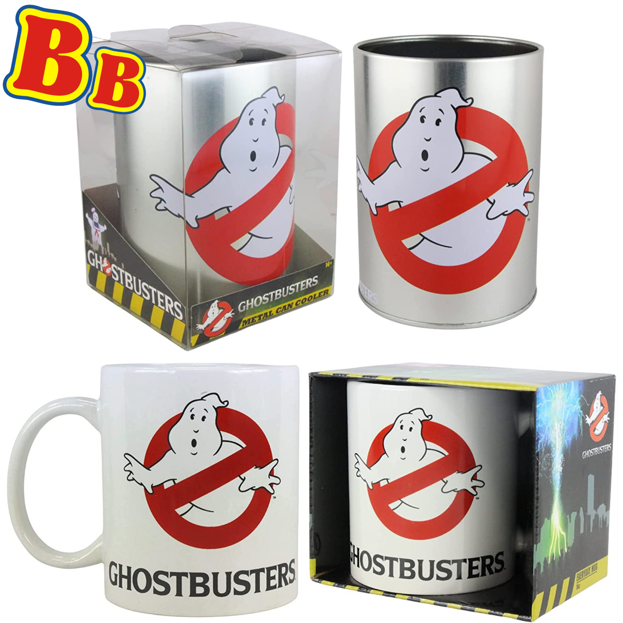 Ghostbuster Metal No Ghost Logo Can and Bottle Cooler & 330ml Ghostbuster Logo Ceramic Mug - Twin Pack - Toptoys2u