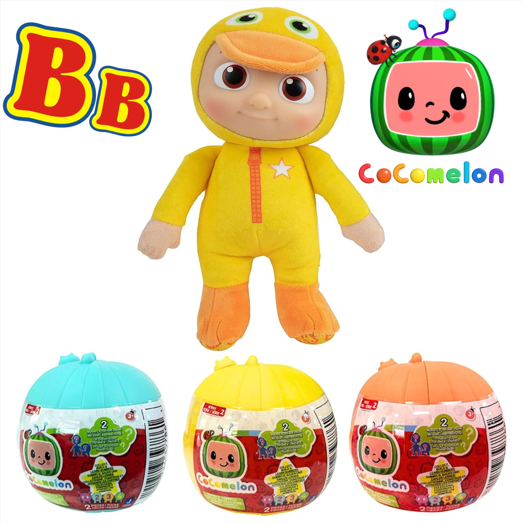 CoComelon Blind Capsule Number Character Articulated Figure Set - Duckie 20cm Plush and 3x Balls - Toptoys2u