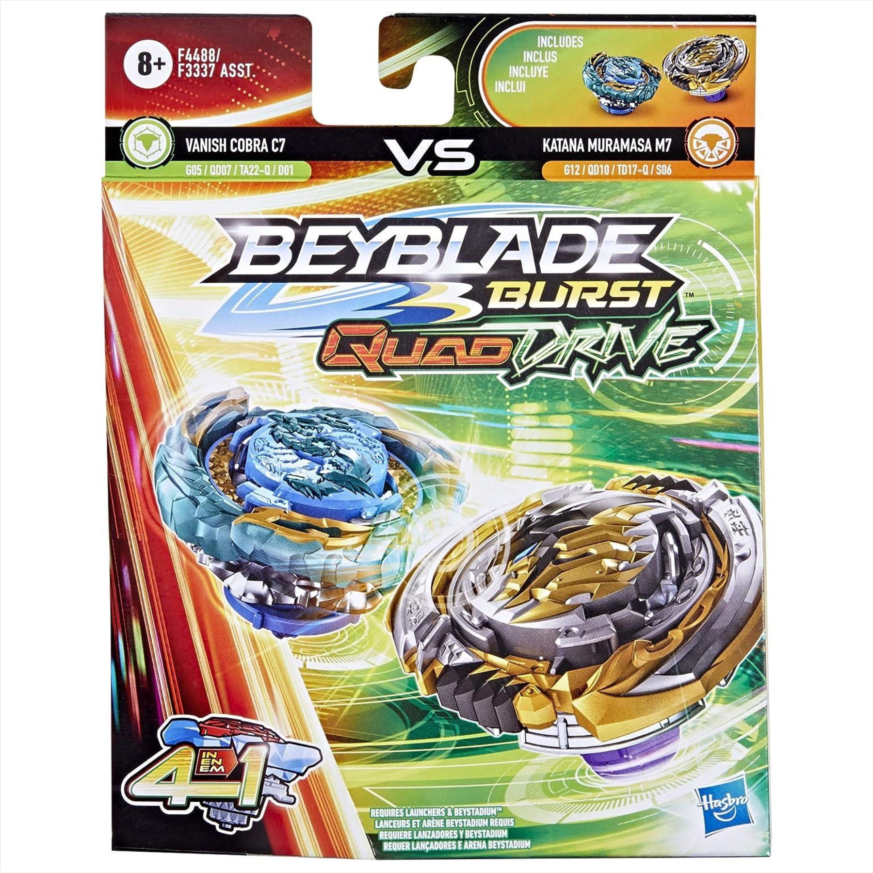 BEYBLADE Hasbro Burst QuadDrive Katana Muramasa M7 and Vanish Cobra C7 Spinning Top Dual Pack - 2 Battling Game Top Toy for Kids Ages 8 and Up - Toptoys2u