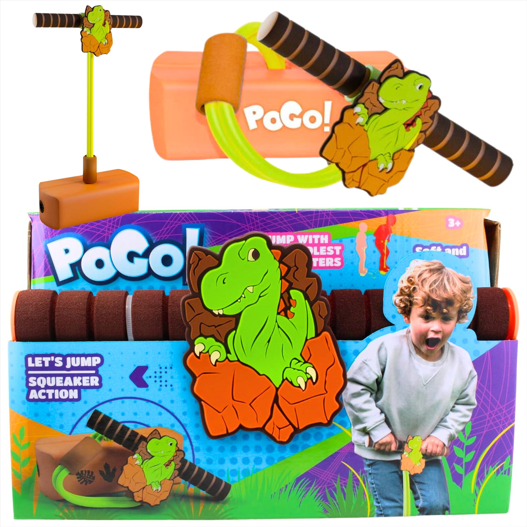 PoGo Stick Dinosaur Themed Squeaker Action Toy - Suitable for Ages 3+