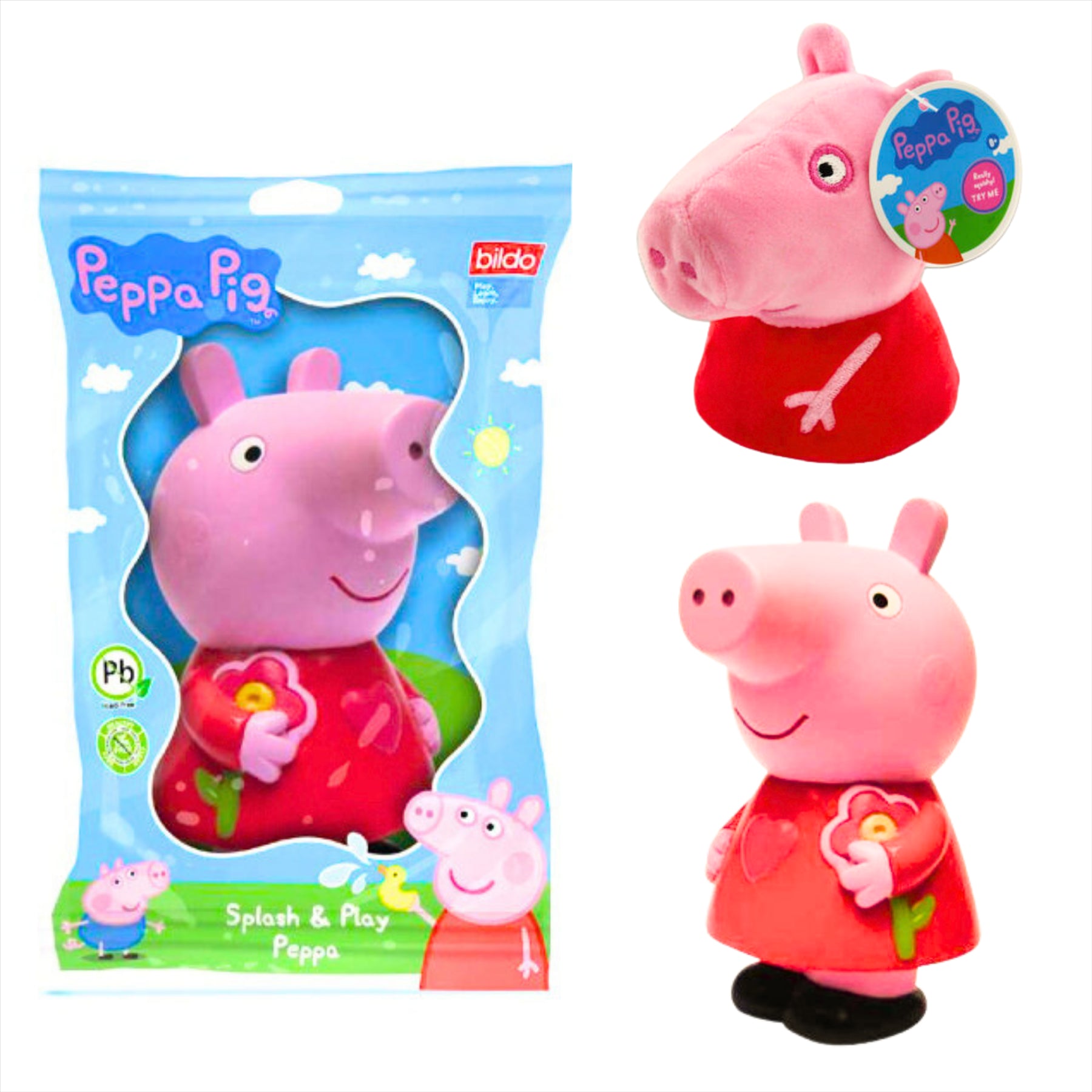 Peppa Pig - Super Soft Gift Quality Plush Gift Sets - 4" 10cm Squishy Peppa & 5" 12cm Splash n Play Peppa - Toptoys2u