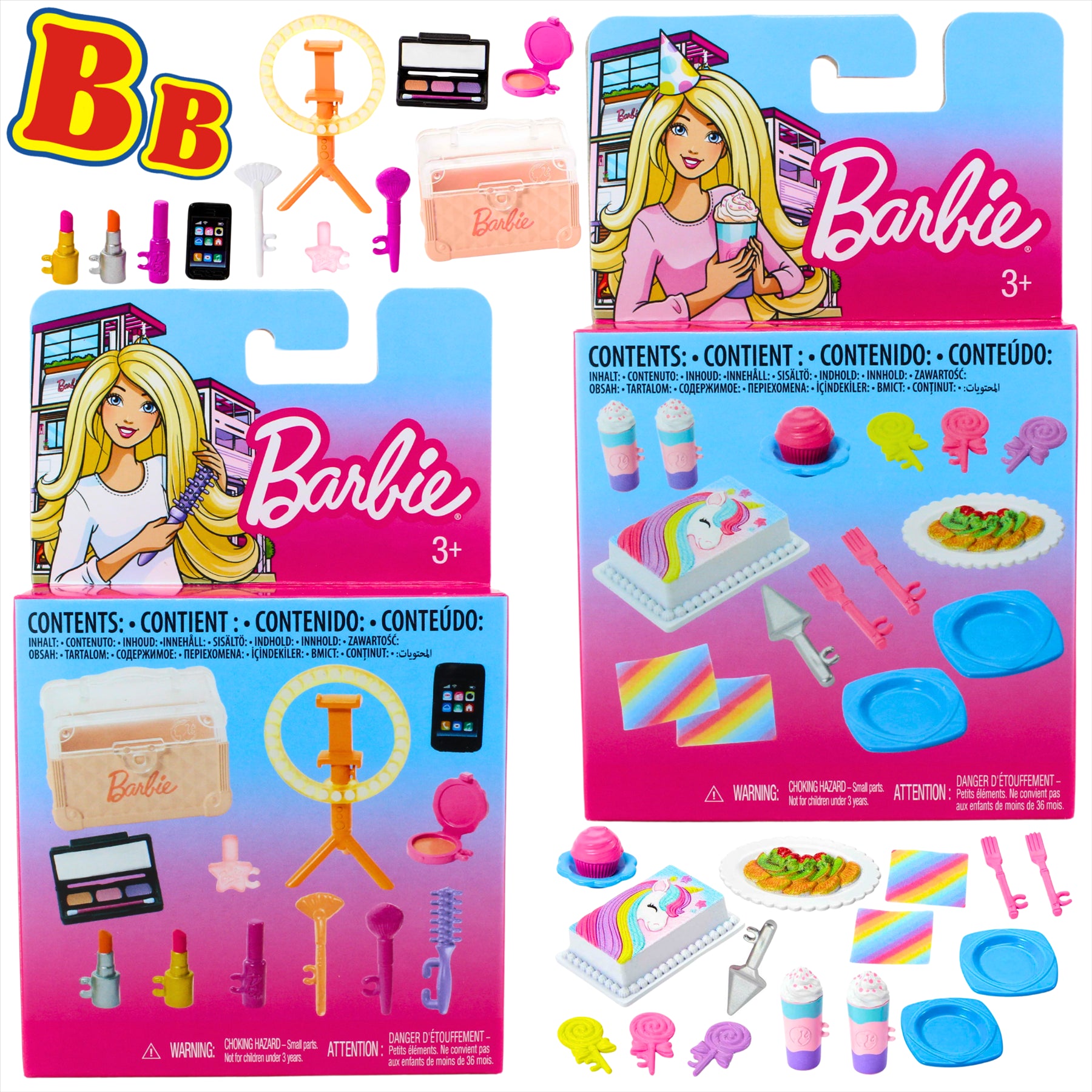Barbie 27 Piece Doll and House Accessory Set with Cake, Plates, Make-Up, and Phone - Twin Pack