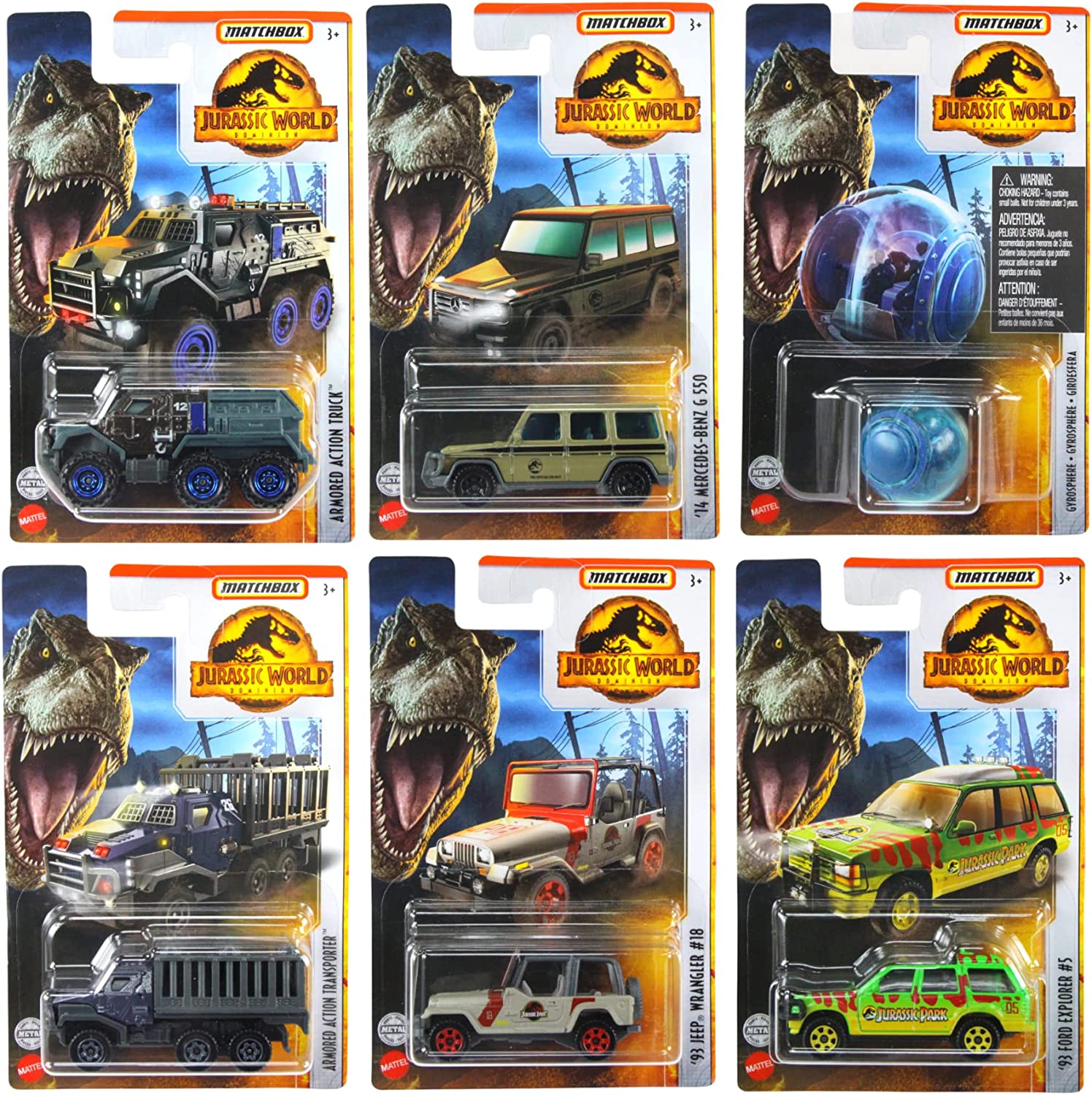 Matchbox Jurassic World Dominion Set of 6 - 1:64 Diecast - Toptoys2u