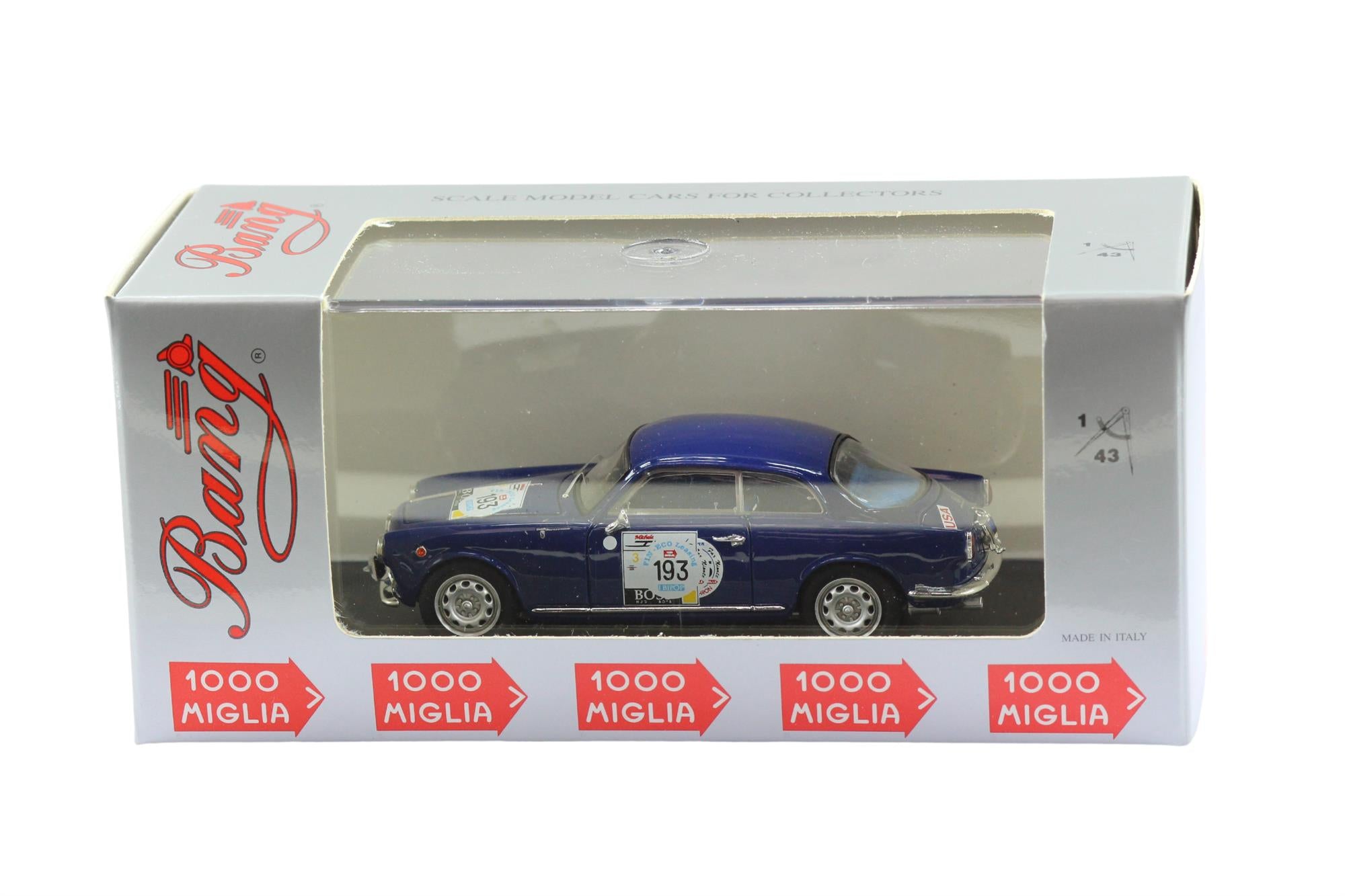Bang Models - 1:43 Scale Diecast Alfa Romeo Giulietta SP Blue #193 1960 - Birkhimer & Stevens - Toptoys2u