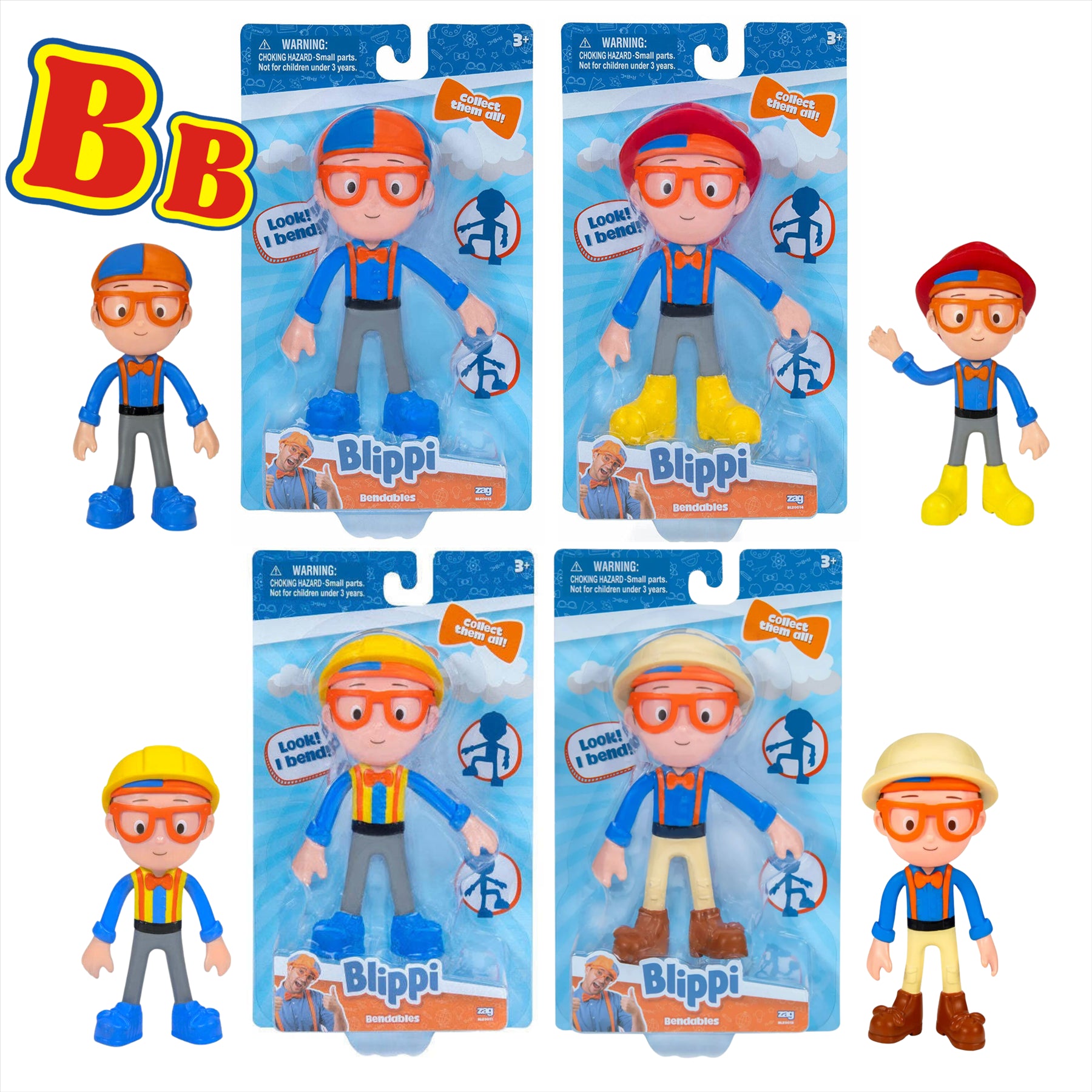 Blippi Bendables 5" 13cm Figures - Fireman, Explorer, Blippi & Construction Blippi - Toptoys2u