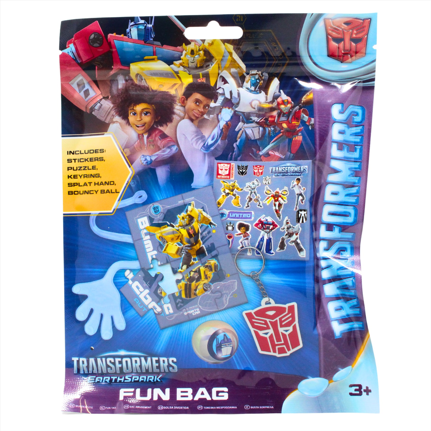 Transformers EarthSpark 5-Piece Fun Bag - Includes Stickers, Puzzle, Keyring, Splat Hand, and Bouncy Ball - Toptoys2u