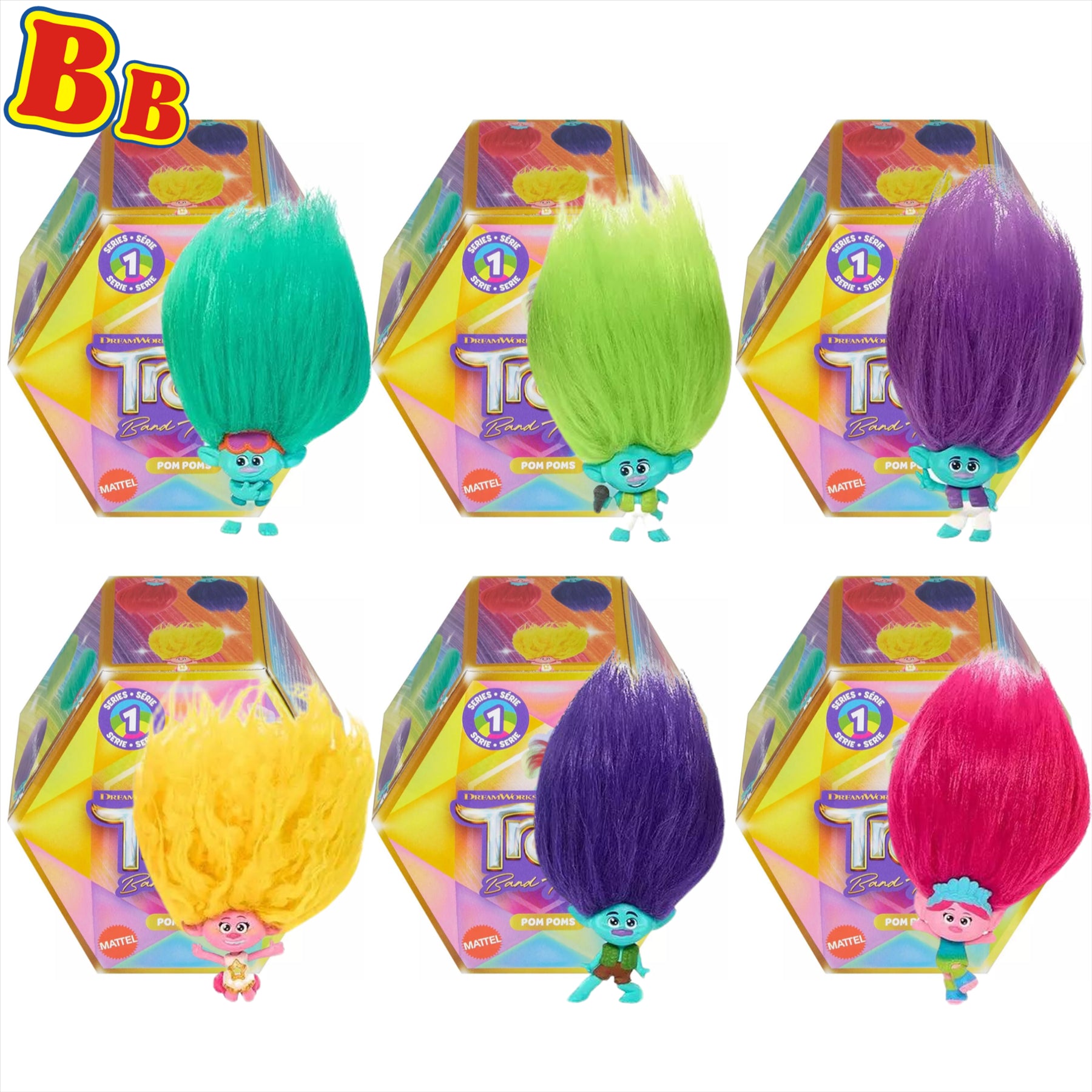 Trolls Band Together Pom Poms Series 1 Keyclip Figure Identified Sets - Pack of All 6 - Toptoys2u