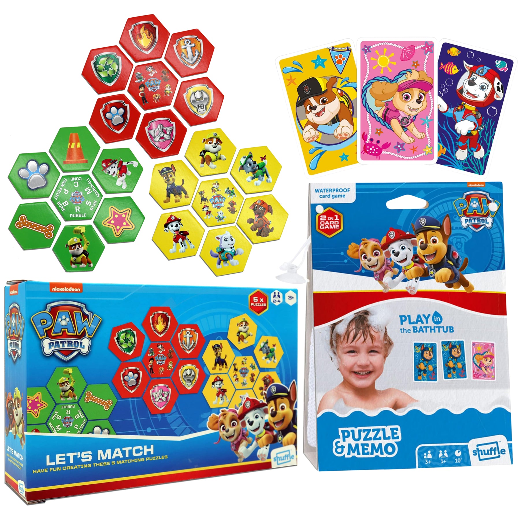 Paw Patrol Educational Puzzle Bundle for Kids - Let's Match Puzzle Pack & Bath Time 2-in-1 Memory Card Game - Twin Pack - Toptoys2u