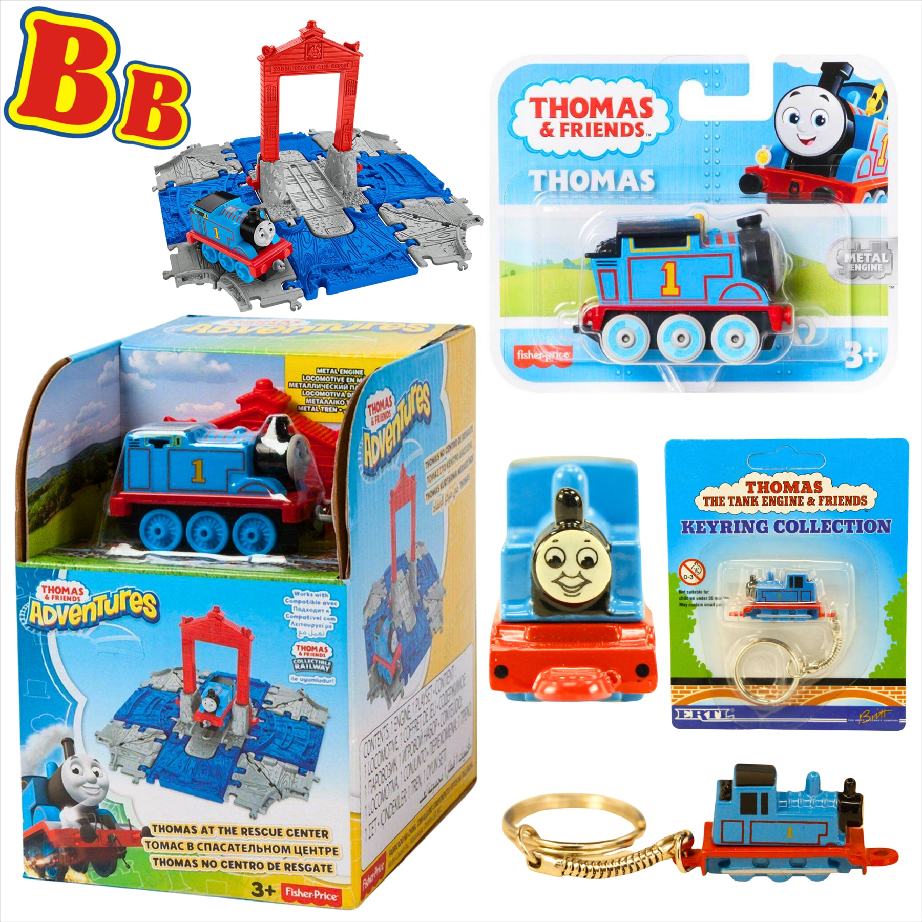 Thomas and Friends Rescue Center Playset, Diecast Thomas Keyring, and Thomas Diecast Metal Engine Figure - Toptoys2u