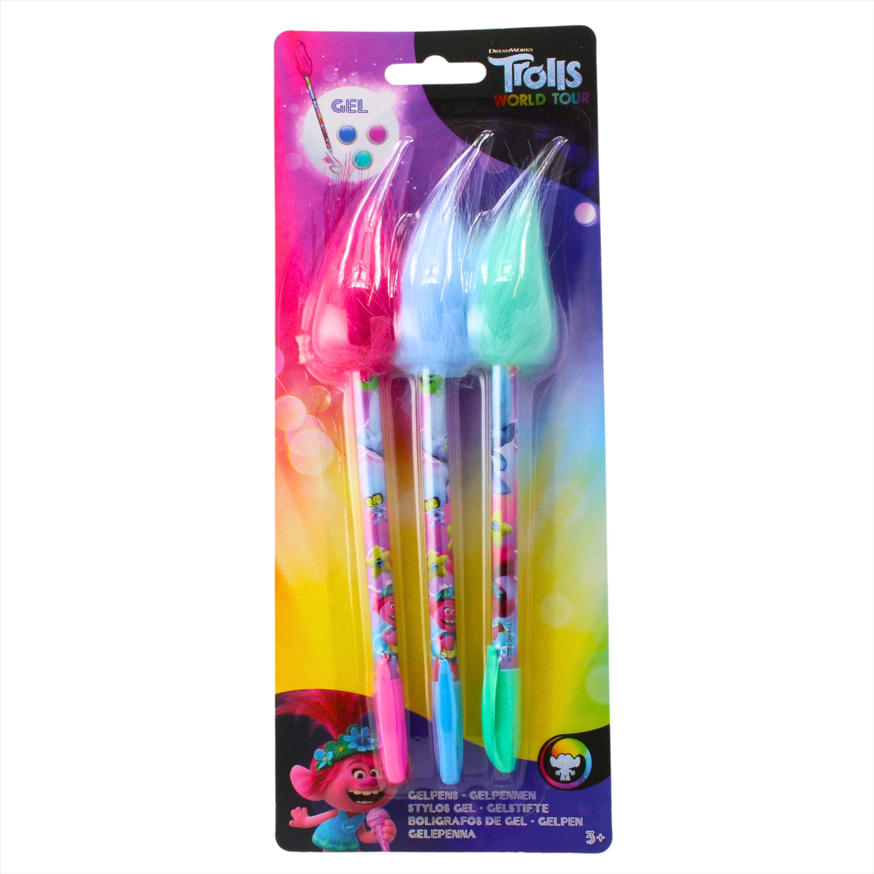 Trolls World Tour Poppy and Friends Multi Coloured Gel Pens - Pack of 3