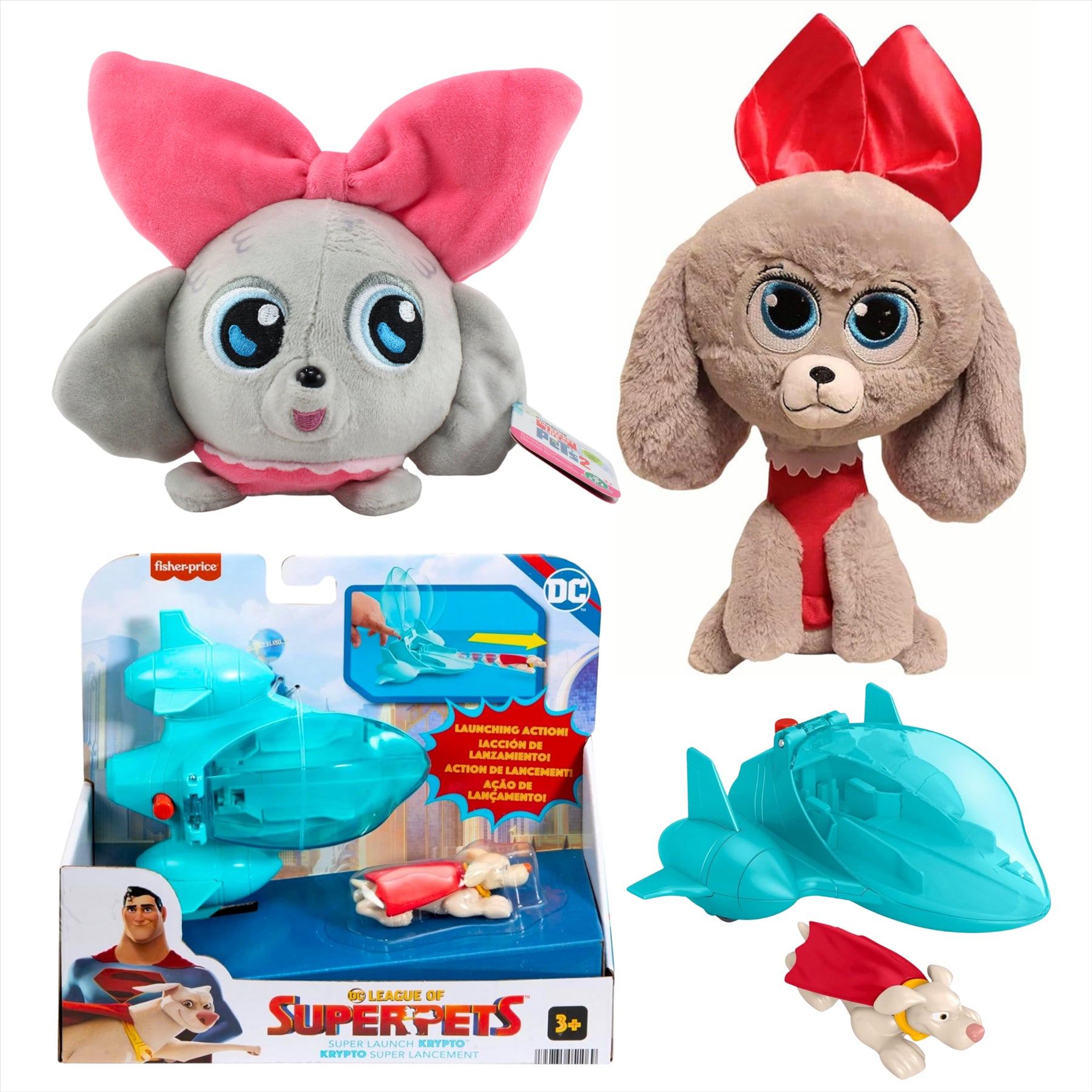 Secret Life of Pets Princess 25cm Plush, Princess 15cm Slo Foam Plush, and DC League of Super Pets Super Launch Krypto Playset - 3-Piece Bundle - Toptoys2u