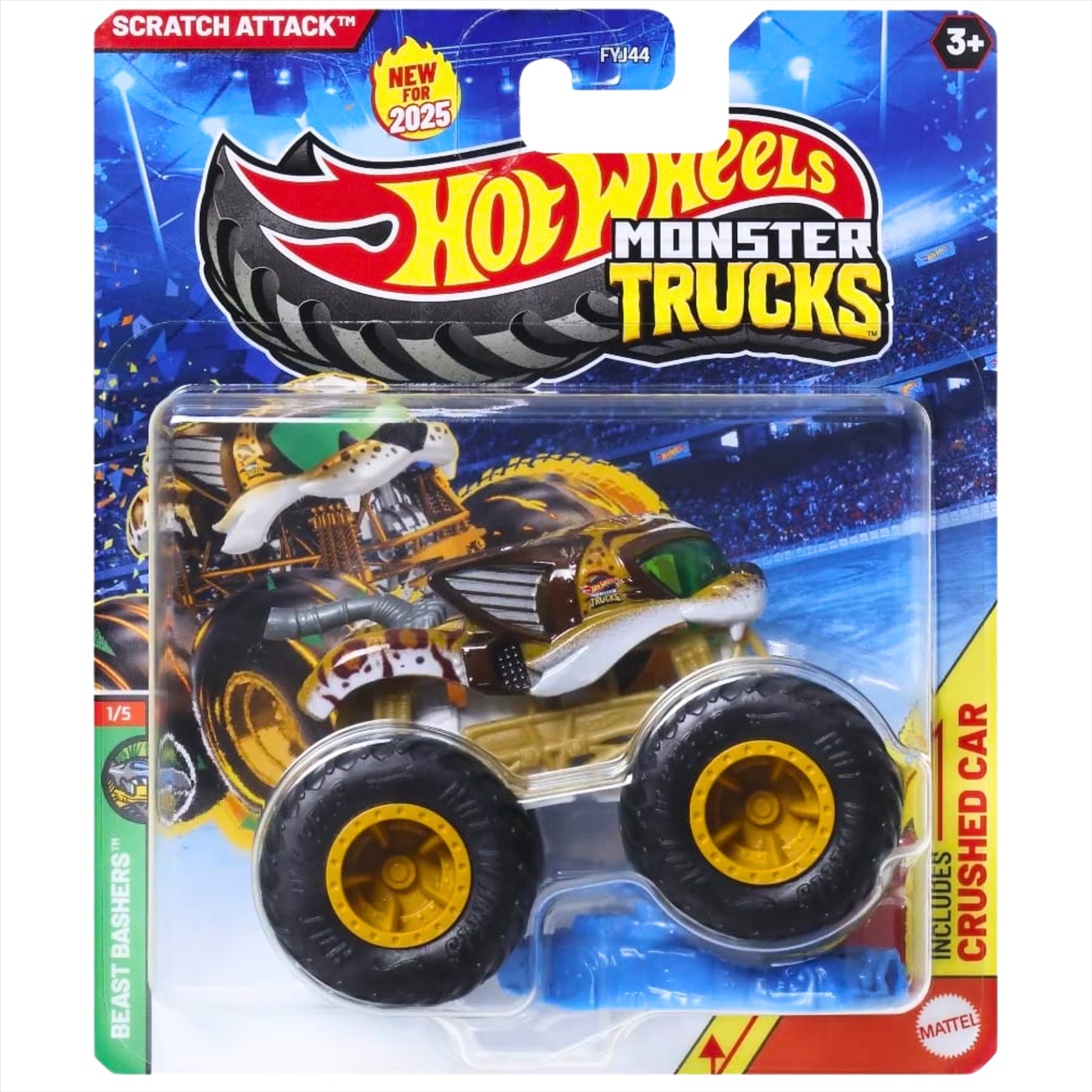 Hot Wheels Monster Trucks Beast Bashers 1/5 Scratch Attack Collectible Toy 1:64 Scale Diecast Model Vehicle - JDP68 - Toptoys2u