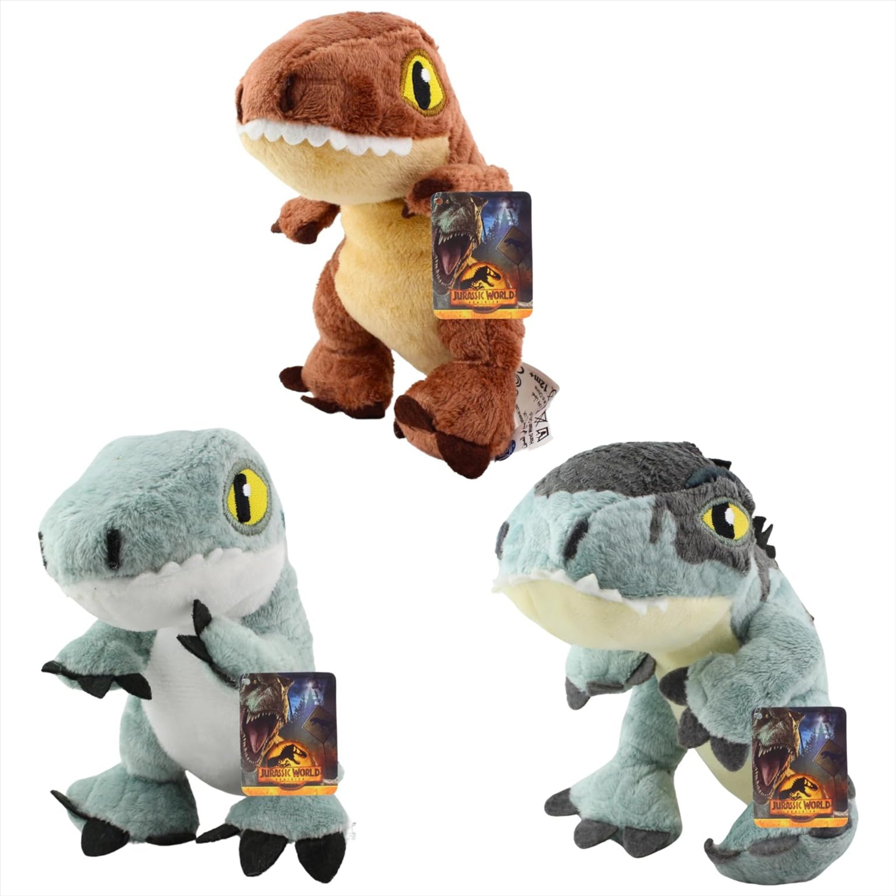 Jurassic World Dominion - T-rex, Blue the Velociraptor, and Giganotosaurus Super Soft 15cm 6" Plush Dinosaur Toy Set - Pack of 3 - Toptoys2u