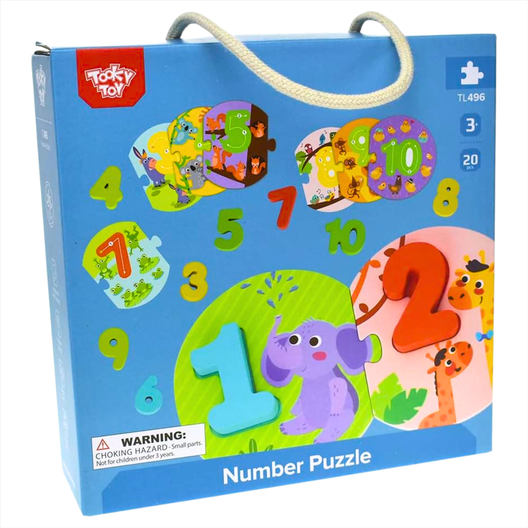 Tooky Toy Educational Wooden Animal Number Puzzle - 20 Pieces