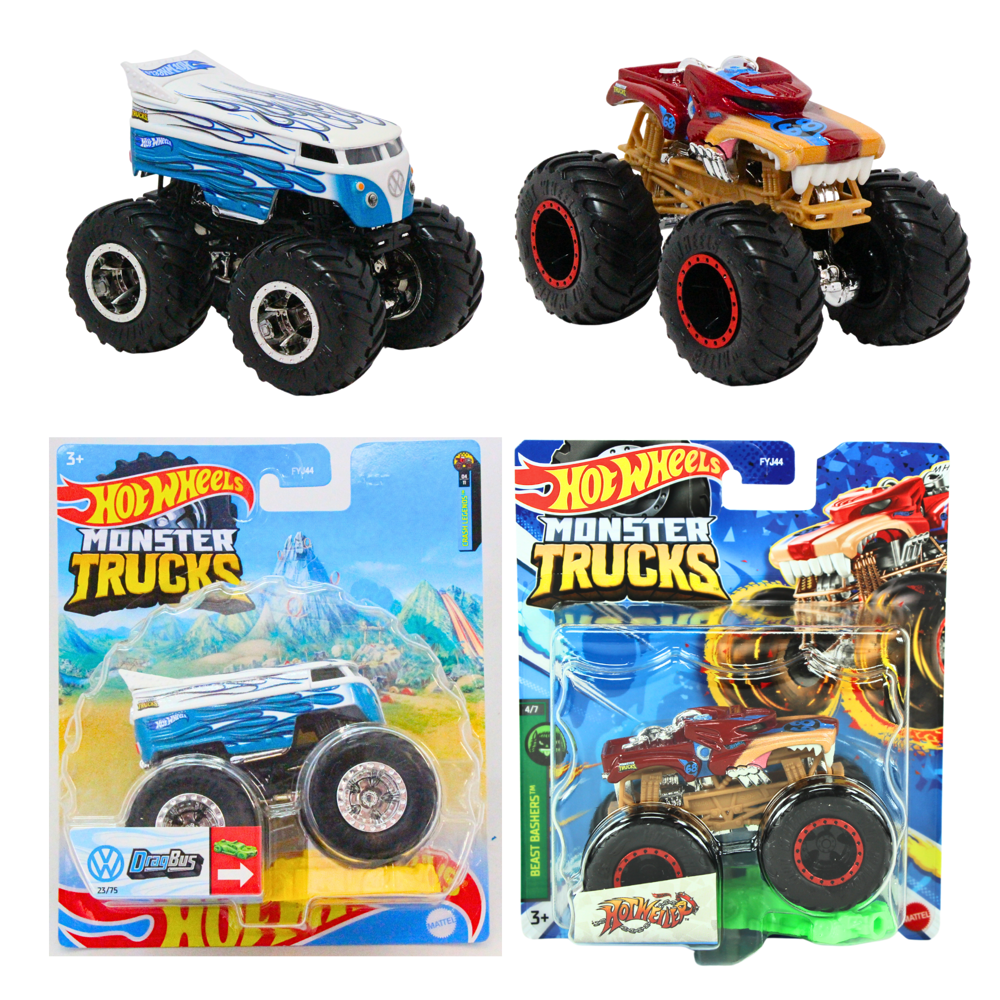 Hot Wheels Monster Trucks - 1:64 Scale Diecast - DragBus & Hotweiler - Twin Pack - Toptoys2u