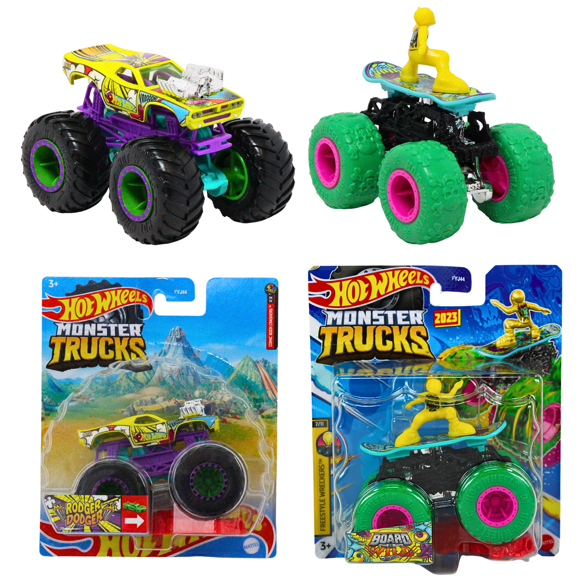 Hot Wheels Monster Trucks - 1:64 Scale Diecast - Rodger Dodger & Board To Be Wild - Twin Pack - Toptoys2u
