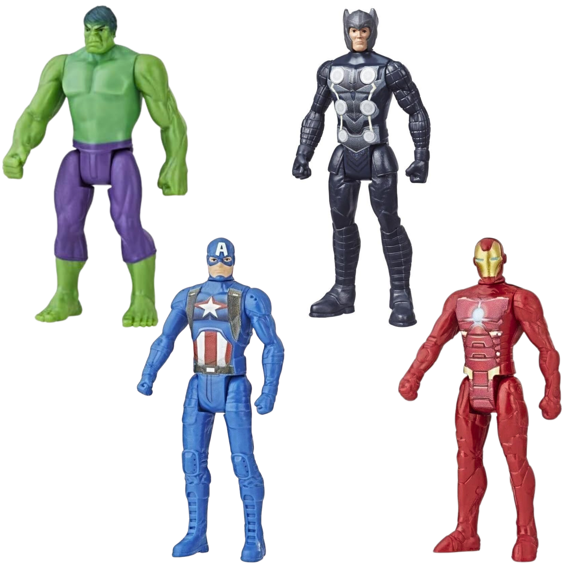 Marvel Avengers 9.5cm Miniature Articulated Toy Action Figures Bundle - Set of All 4 - Hulk, Thor, Captain America, and Iron Man