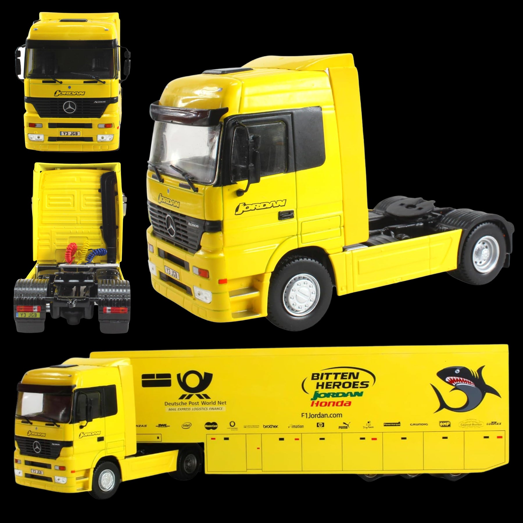 F1 Formula 1 - Centauria 1:43 Scale Large Diecast Articulated HGV Lorry & Trailer - Jordan Mercedes Actros Official Team Transport - 36cm in Length - Toptoys2u