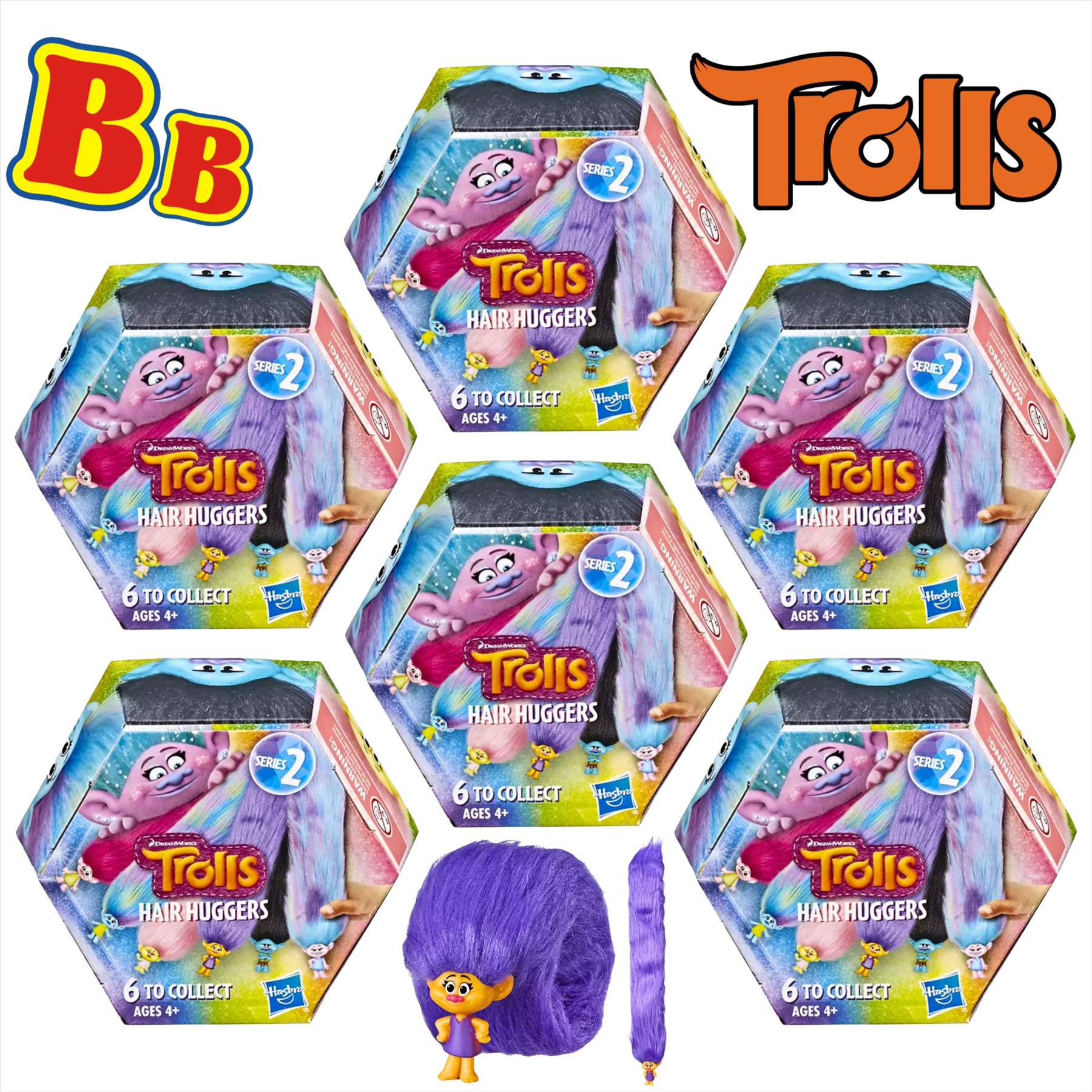 Trolls Hair Huggers Series 2 Miniature Snap-On Toy Figure Blind Box - Pack of 6 - Toptoys2u