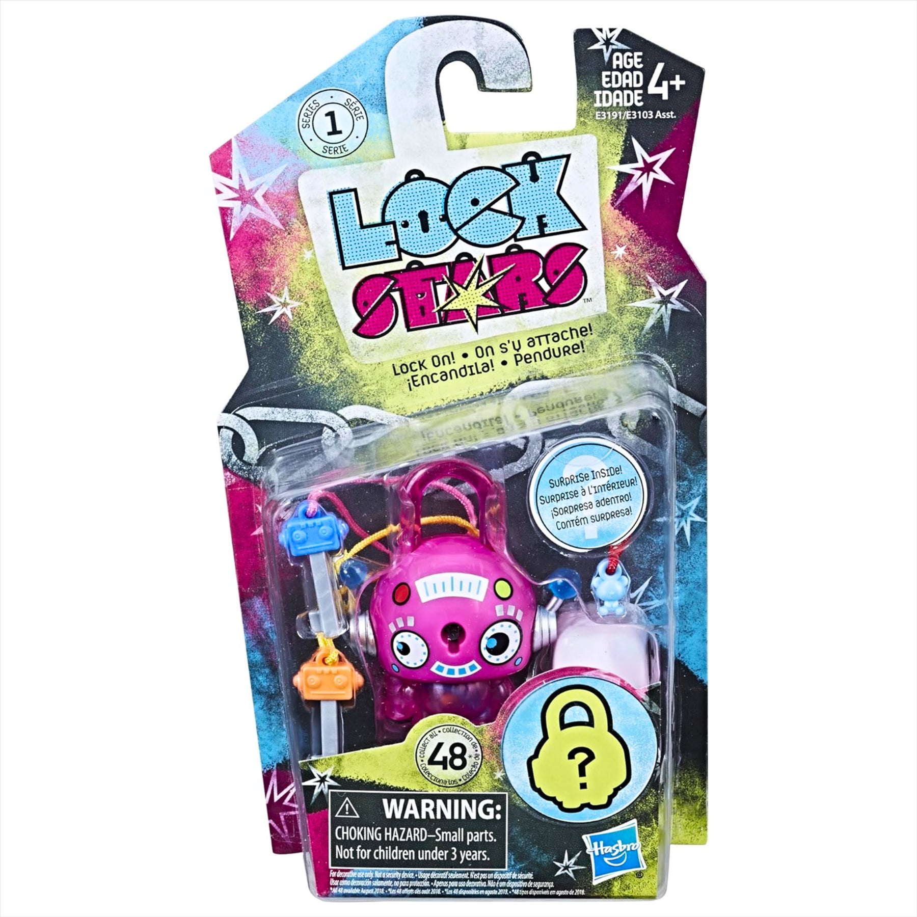 Lock Stars Series 1 Pink Robot, Cactus, Caveman, and Purple Princess Collectible Miniature 7cm Toy Figure Lock-On Clips with Accessories - Pack of 4 - Toptoys2u