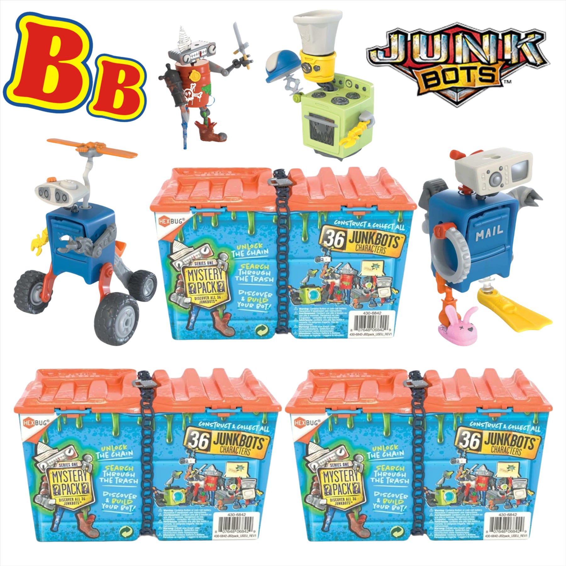 Hexbug Junkbots - Dumpster With 2 Unique Characters to Assemble in Each Box - Pack of 3 - Toptoys2u