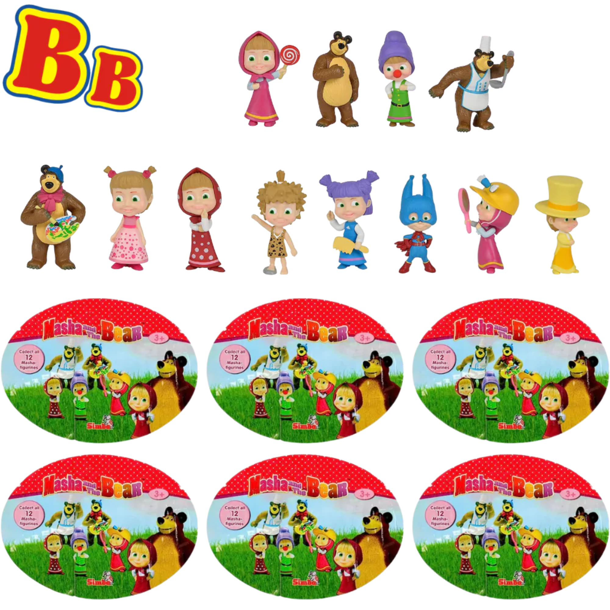 Masha and The Bear Collectible Figures Blind Bag Party Favours - Pack of 6 - Toptoys2u