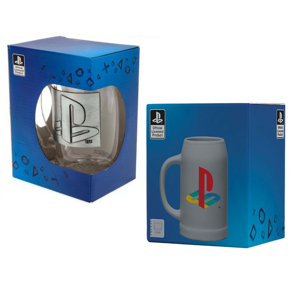 Playstation Stein Twin Pack - 500ml Glass Stein with Metal Logo and 600ml Ceramic Stein