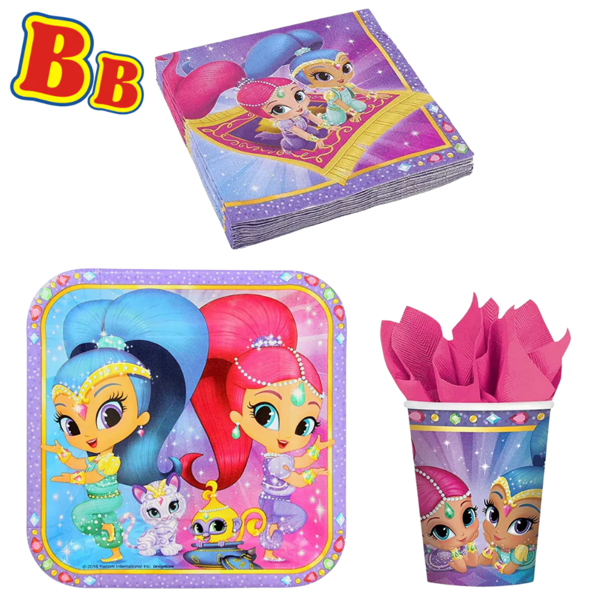 Shimmer & Shine Complete 3 Piece Partyware Set Perfect for Any Occasion - 8 Paper Cups, 8 Paper Plates & 16 Paper Napkins - Toptoys2u