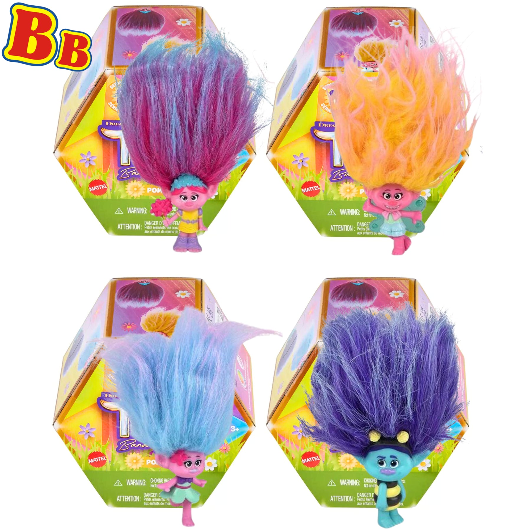 Trolls Pom Poms Series 2 Keyclip Toy Figure Identified Set - Pack of 4 - Toptoys2u