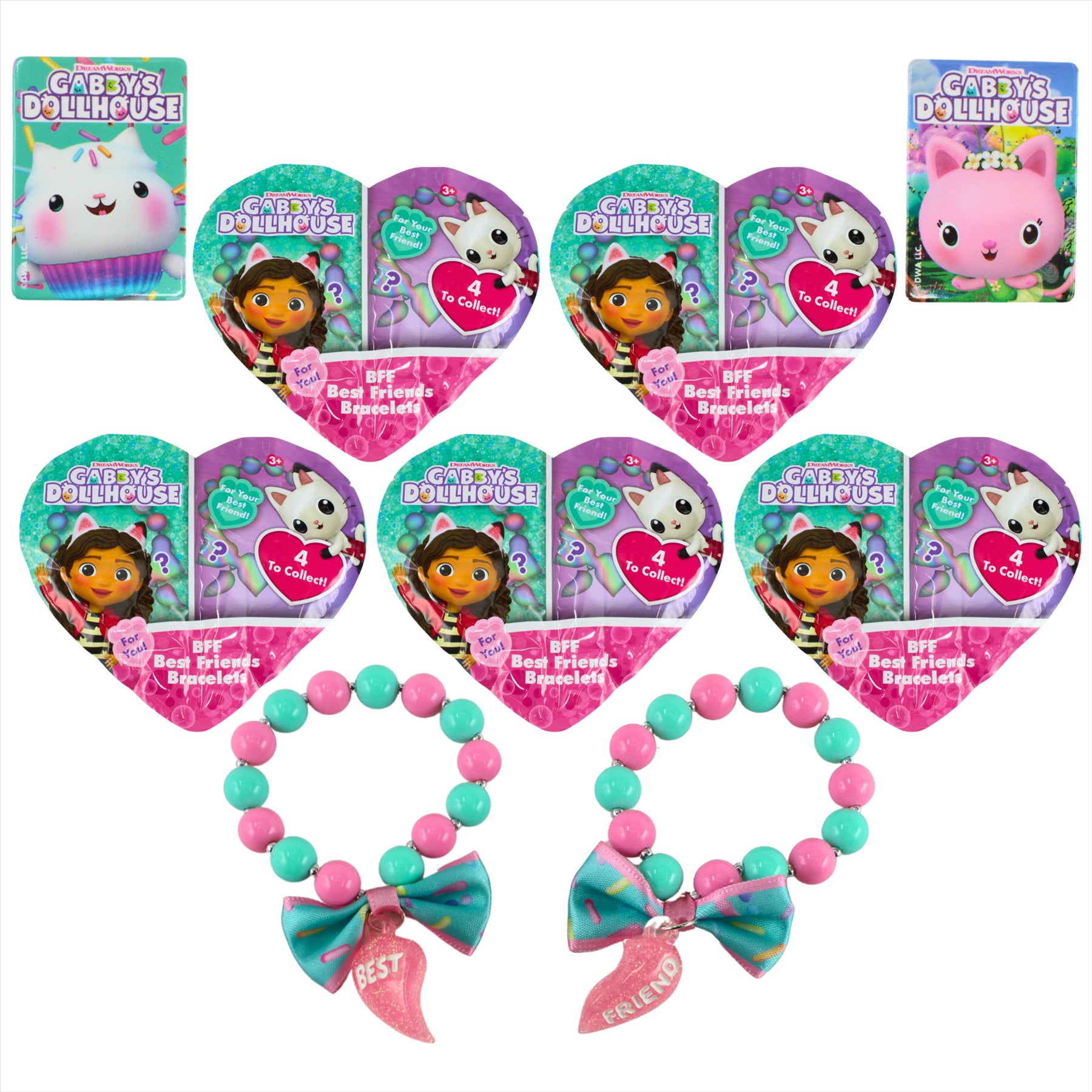 Gabby’s Dollhouse BFF Best Friends Bracelets Mystery Bags - Each Bag Includes 2x BFF Bracelets & 2x Collector Cards - Pack of 5 Bags - Toptoys2u