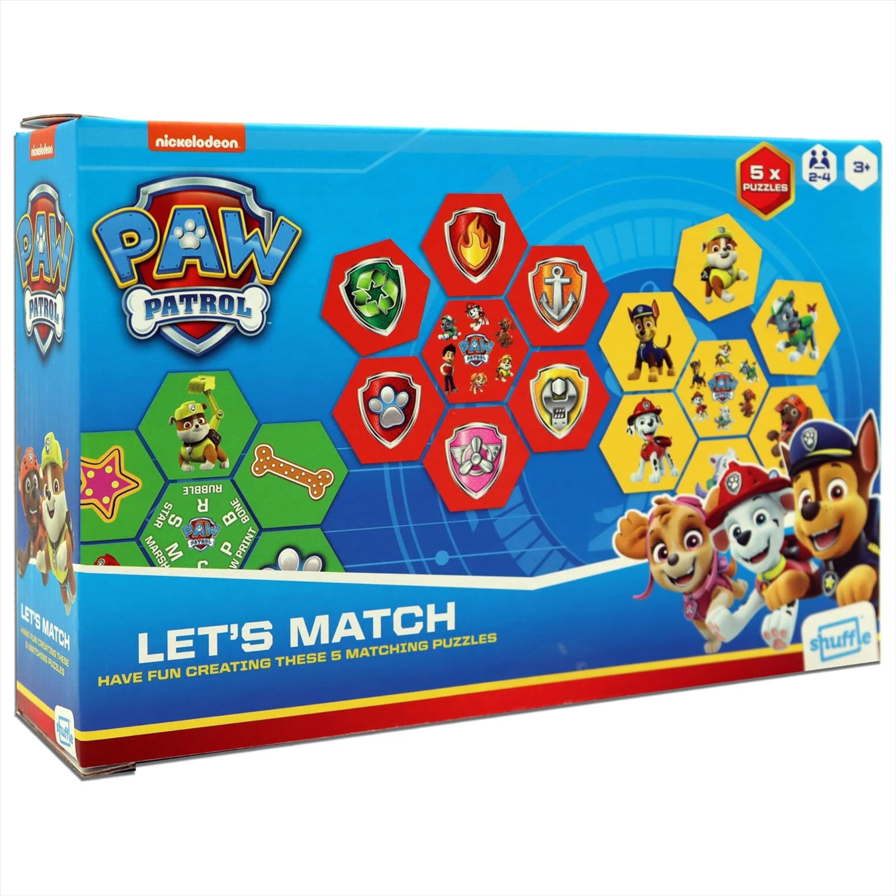 Paw Patrol Let's Match Puzzle Pack, Waterproof 2-in-1 Memo Shuffle Card Game, Large Chase Head Cushion, and Diecast Skye Model Vehicle - 4-Piece Bundle - Toptoys2u