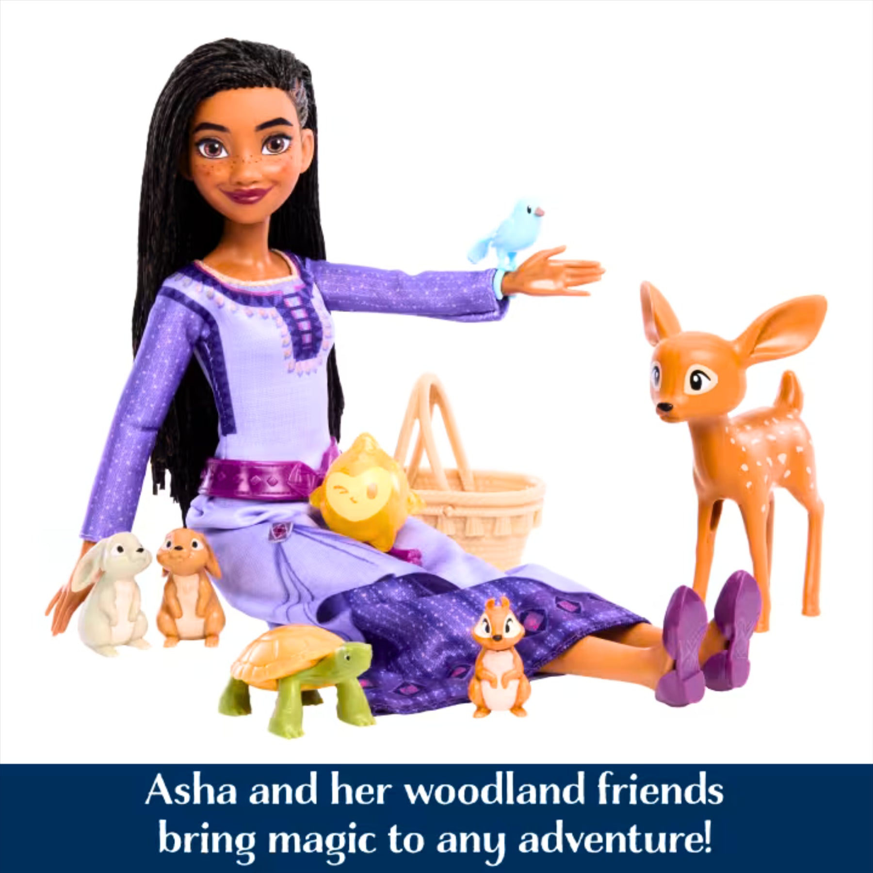 Disney Wish Woodland Animals of Rosas Playset - Asha 28cm Doll with 8 Figures and Accessories - Toptoys2u