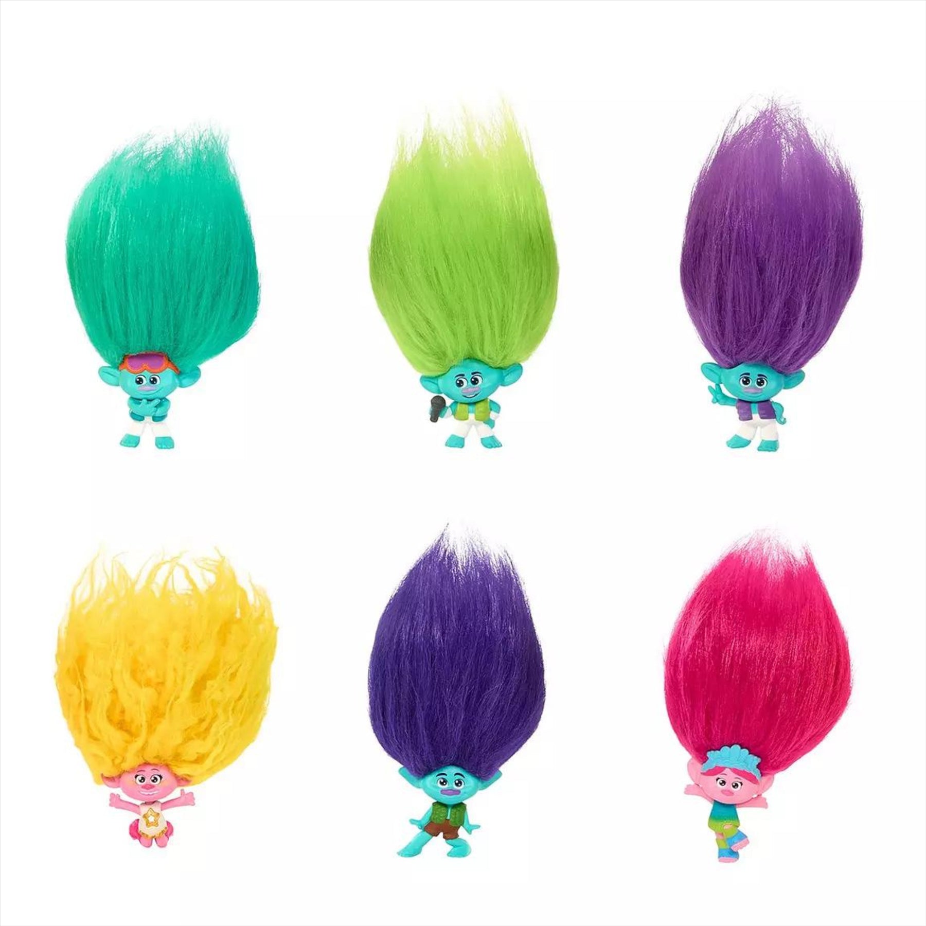 Trolls Band Together Pom Poms Series 1 Keyclip Figure Identified Sets - Pack of All 6 - Toptoys2u