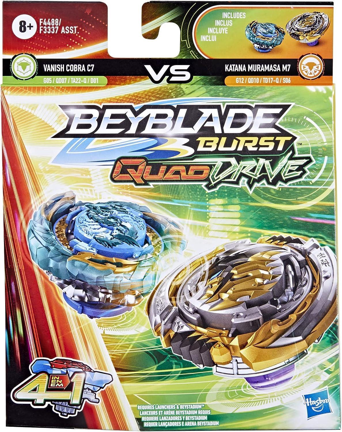 Beyblade Burst Speedstorm & Quad Drive - Original A6, Tyros T6, Katana Muramasa M7, Vanish Cobra C7 - Twin Pack - Toptoys2u