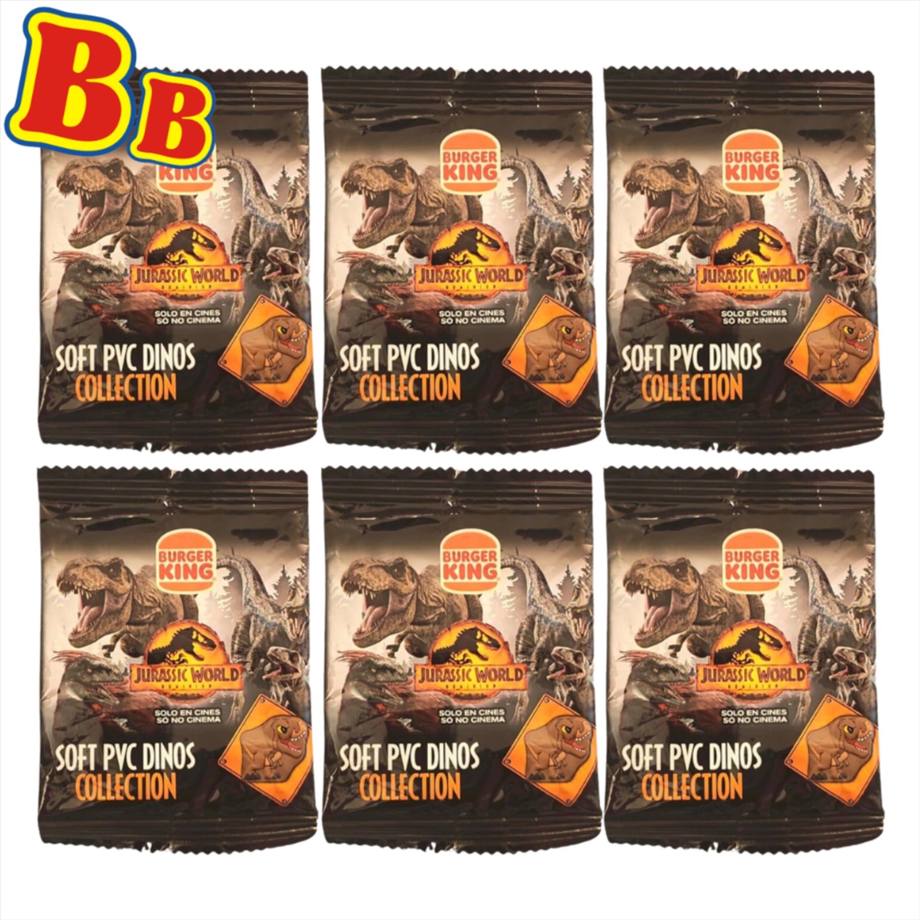 Jurassic World - Burger King Kids Meal Collectable 2D Soft PVC Toy Dinosaur Blind Bag Collection - Pack of 6 - Toptoys2u
