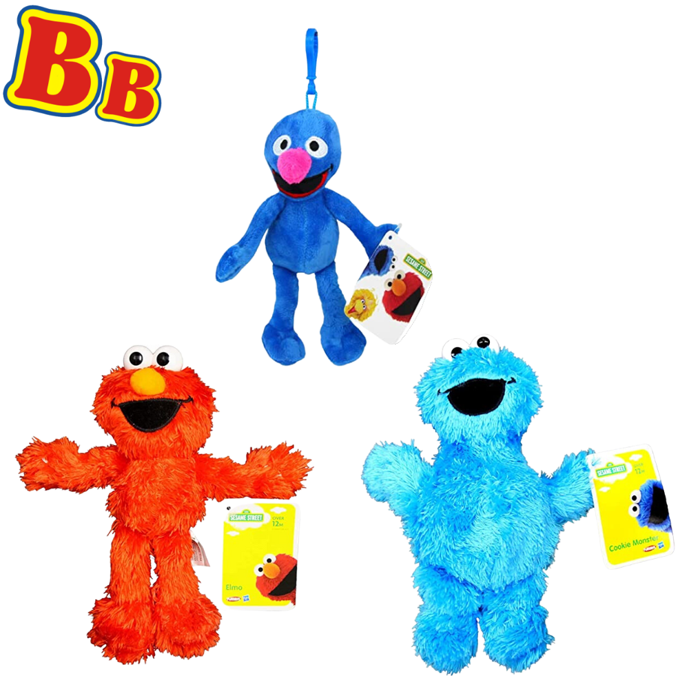 Sesame Street - 9" 23cm Plush Elmo, Cookie Monster & 7" 18cm Grover Clip - Toptoys2u