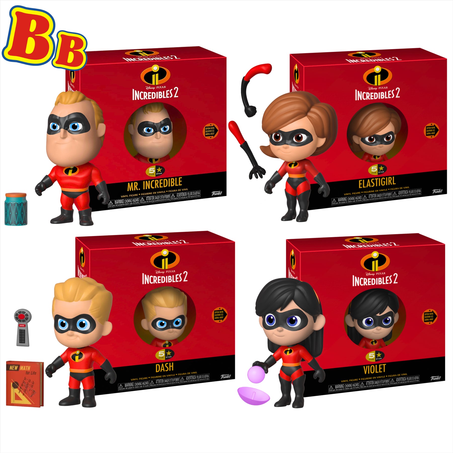 Funko 5 Star The Incredibles 2 Mr Incredible, Elastigirl, Dash, and Violet 8cm Collectible Toy Figures and Accessories - Pack of 4 - Toptoys2u