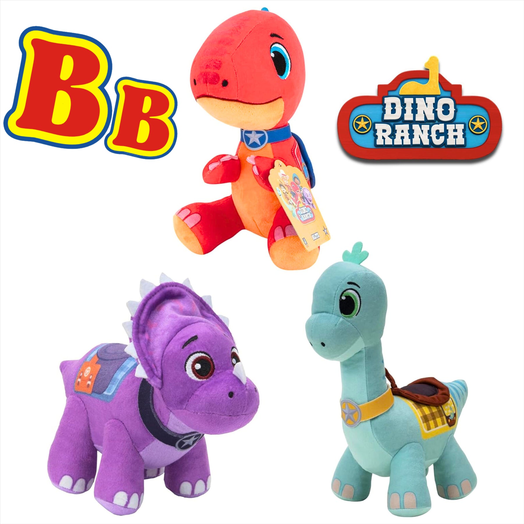 Dino Ranch Clover, Blitz, and Tango 20cm Super Soft Embroidered Gift Quality Plush Toys - Set of All 3 - Toptoys2u