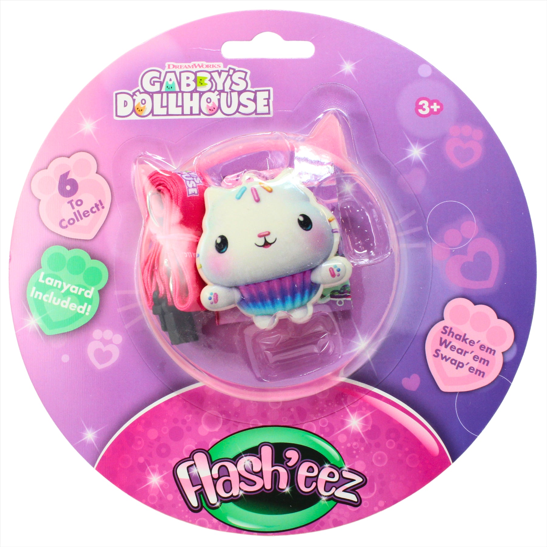 Gabby's Dollhouse Flash'Eez Gabby, Pandy Paws, Catrat, Cakey, DJ Catnip, and MerCat Light-Up Collectible Character Toy Accessory with Lanyard - Pack of All 6 - Toptoys2u