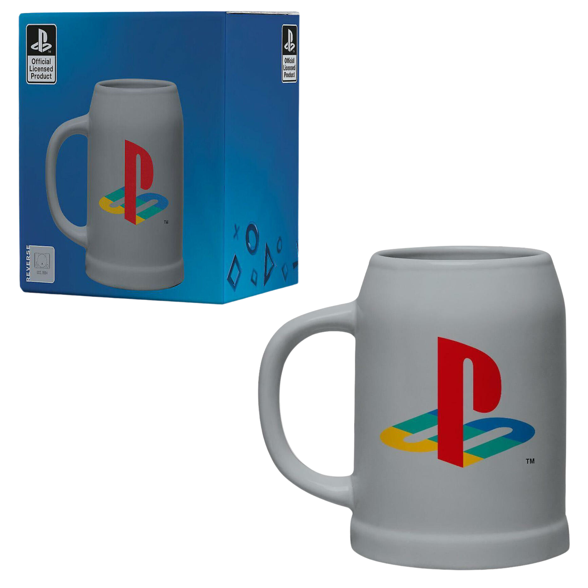 Playstation Stein Twin Pack - 500ml Glass Stein with Metal Logo and 600ml Ceramic Stein - Toptoys2u