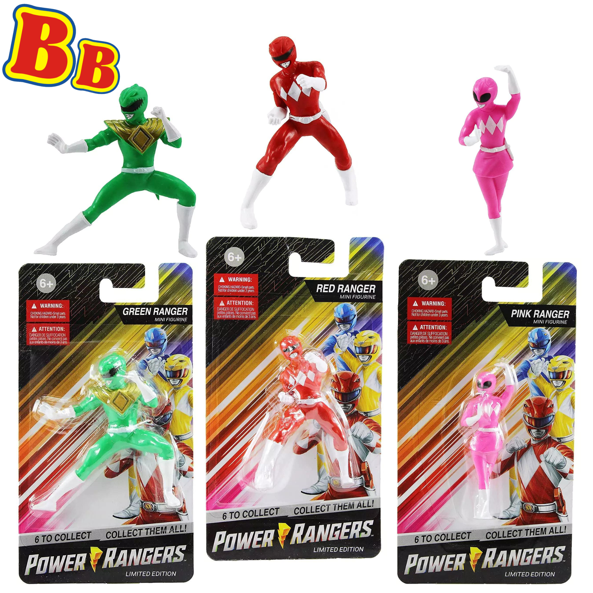 Limited Edition Power Rangers Set 1 - 2.5" 6.5cm Mini Figures - Green, Pink & Red Rangers Set of 3 - Toptoys2u